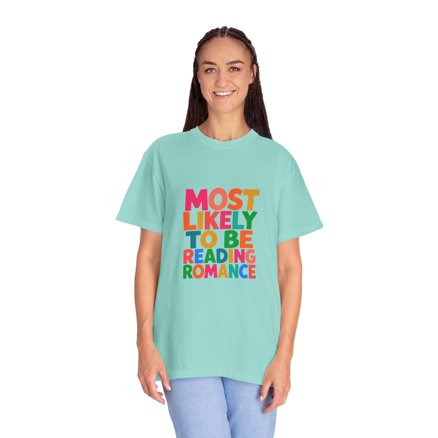 "Most Likely to Be Reading Romance" Colourful Book Lover Tee