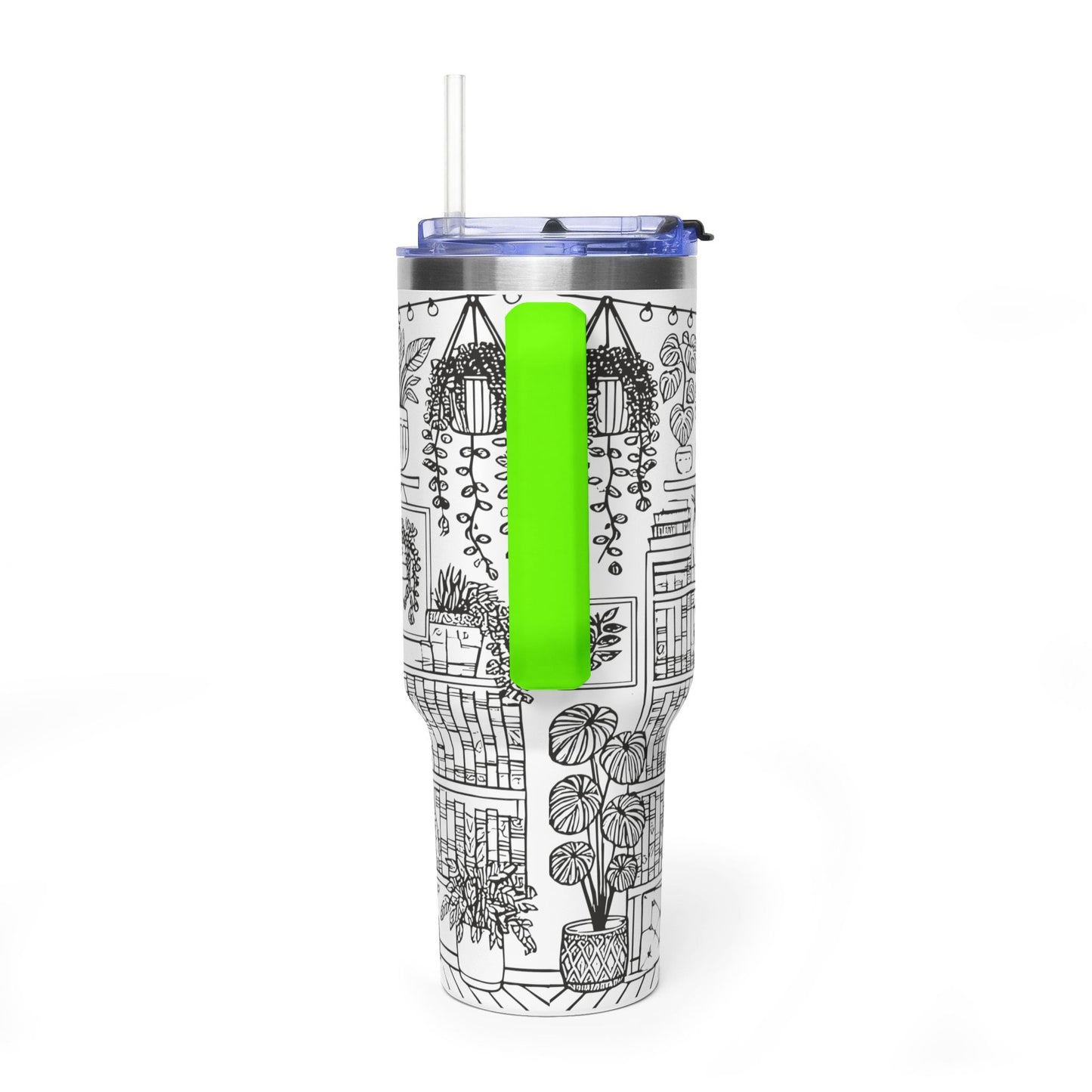 40oz Booklover Vacuum Tumbler – Illustrated Bookshelf Design