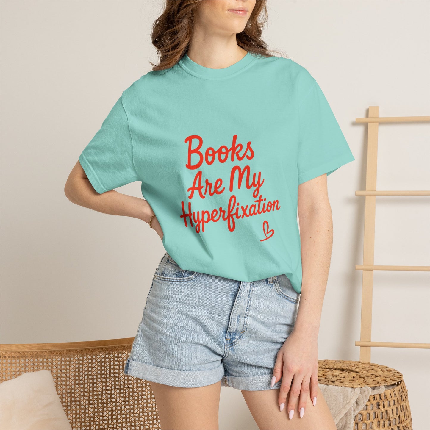 Books Are My Hyperfixation T-Shirt — Cute Red Script Reading Tee for Book Lovers