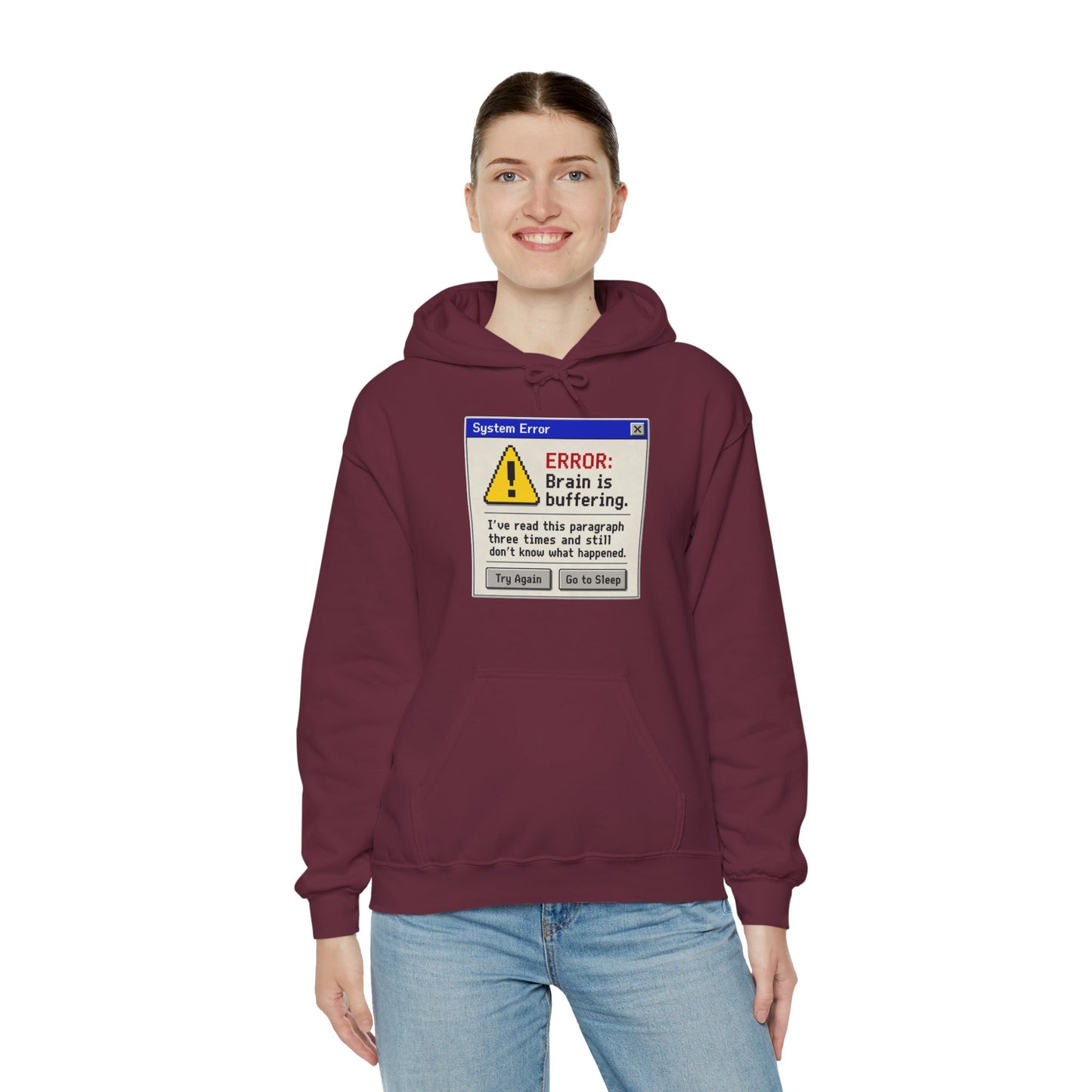 Neurospicy "ERROR: Brain is buffering" Retro Computer Alert Graphic Hoodie