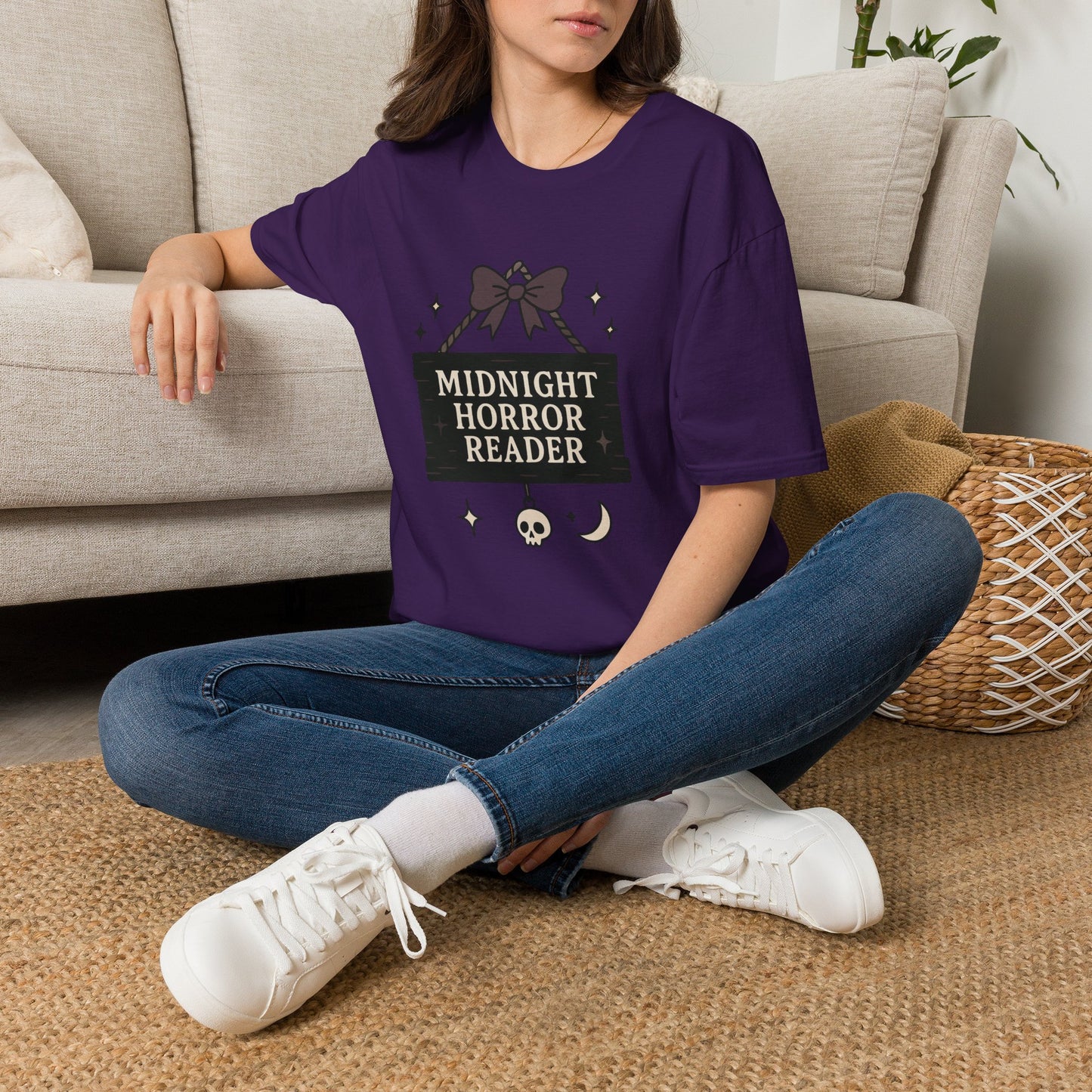 Lightweight Fabric - "Midnight Horror Reader" T-Shirt — Spooky Book Lover Graphic Tee