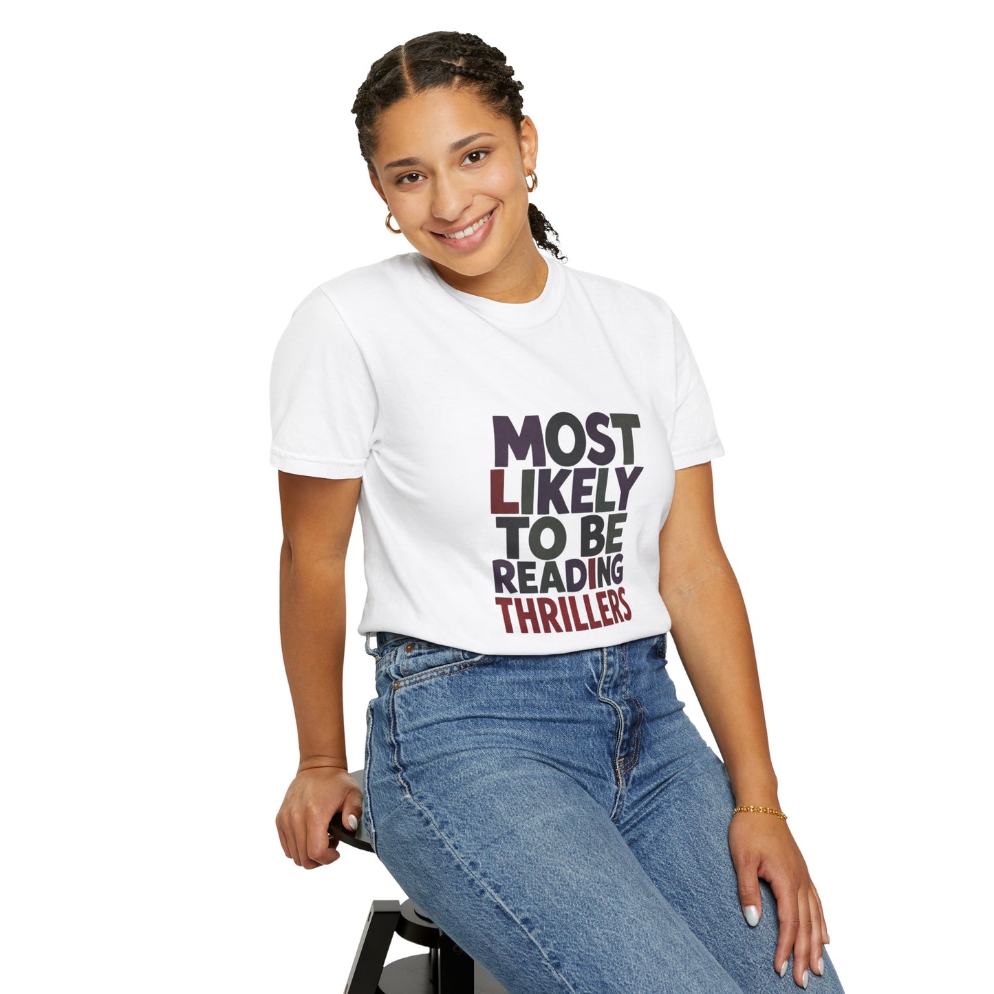“Most Likely to Be Reading Thrillers” Graphic T-shirt