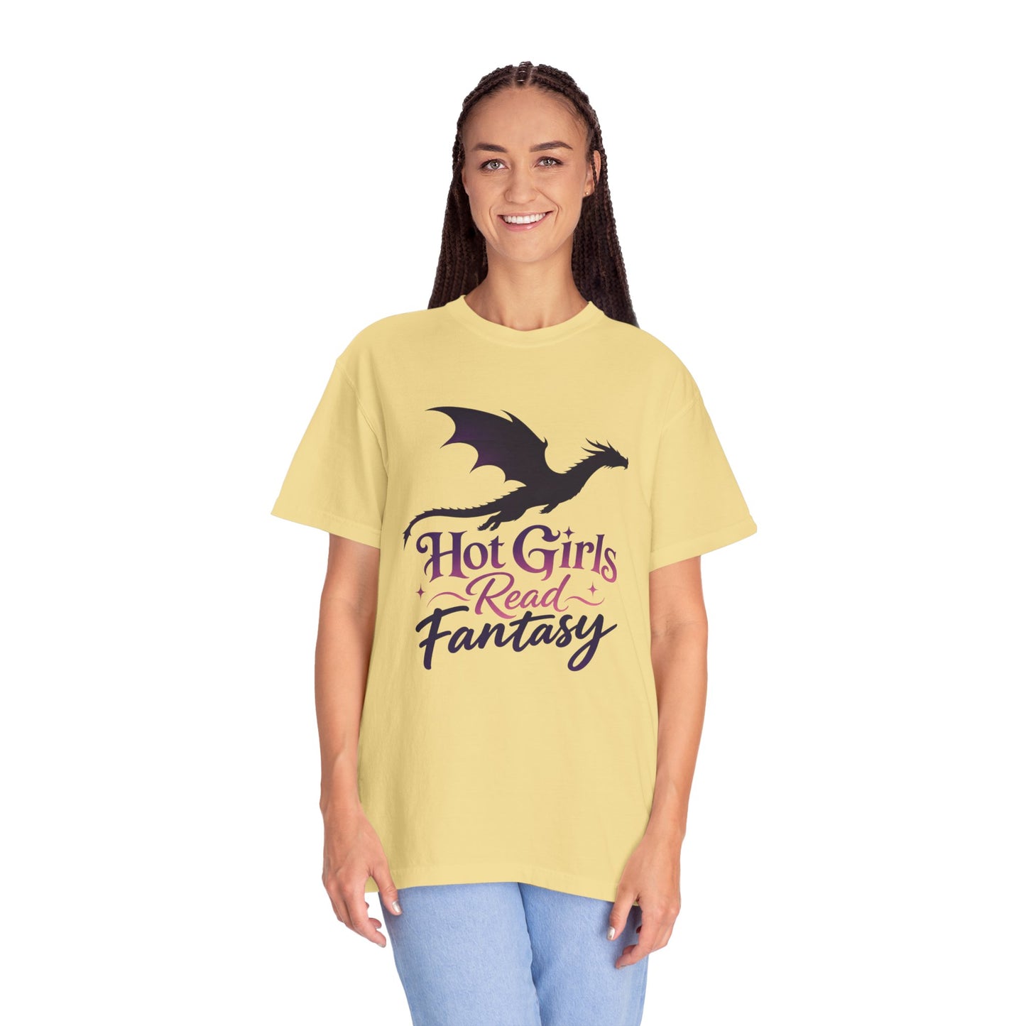 Fantasy Reader T‑Shirt — "Hot Girls Read Fantasy" Dragon Graphic