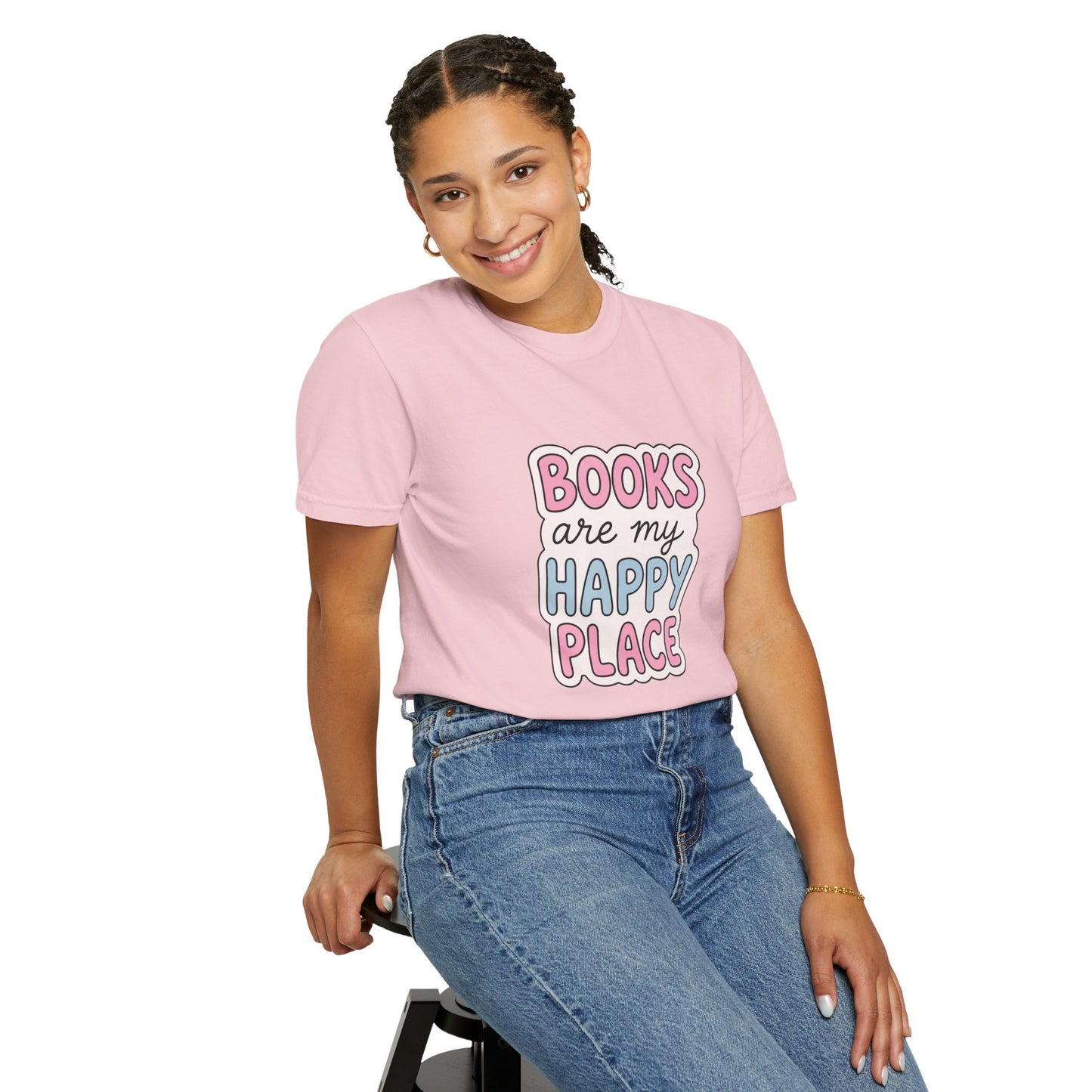 "Books Are My Happy Place" T-Shirt — Cute Pastel Reader Tee
