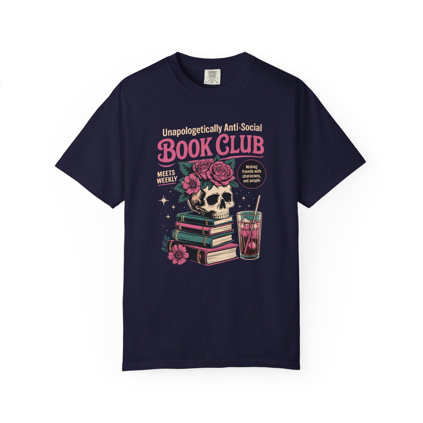 "Unapologetically Anti-Social Book Club" T-Shirt — Skull & Books Graphic Tee for Avid Readers