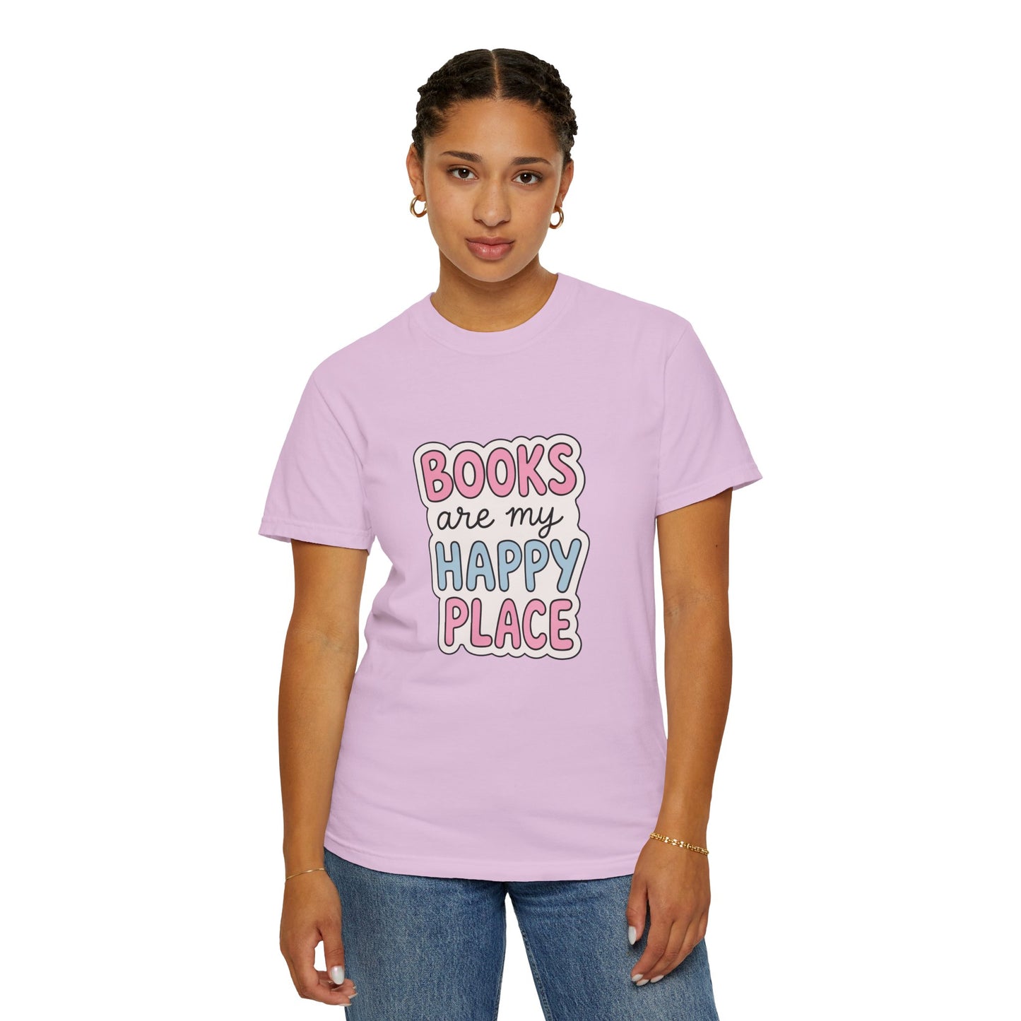 "Books Are My Happy Place" T-Shirt — Cute Pastel Reader Tee