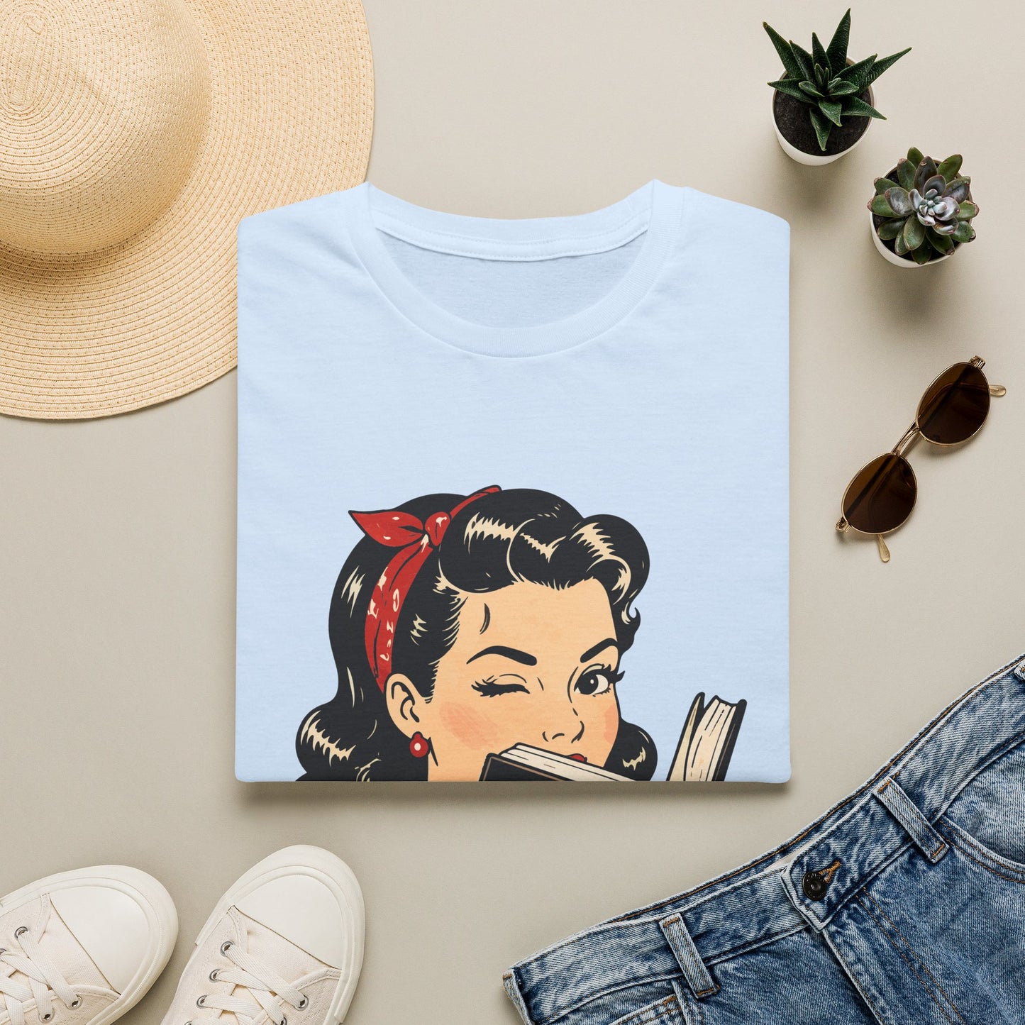 Lightweight Fabric - Vintage Pin-up Reading Tee — "Smutty Content" Graphic T-Shirt