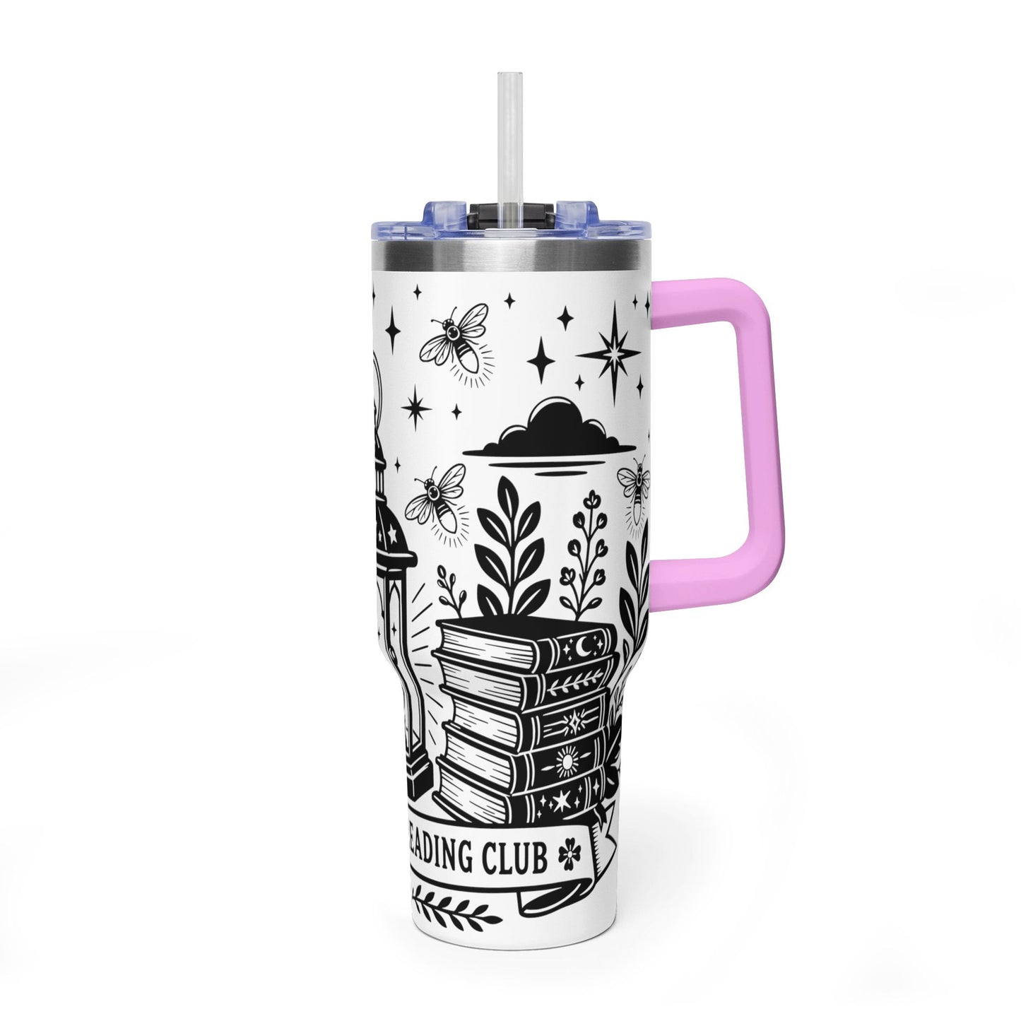 40oz Vacuum Tumbler — "Late Night Reading Club" Lantern & Moon Book Lover Travel Mug