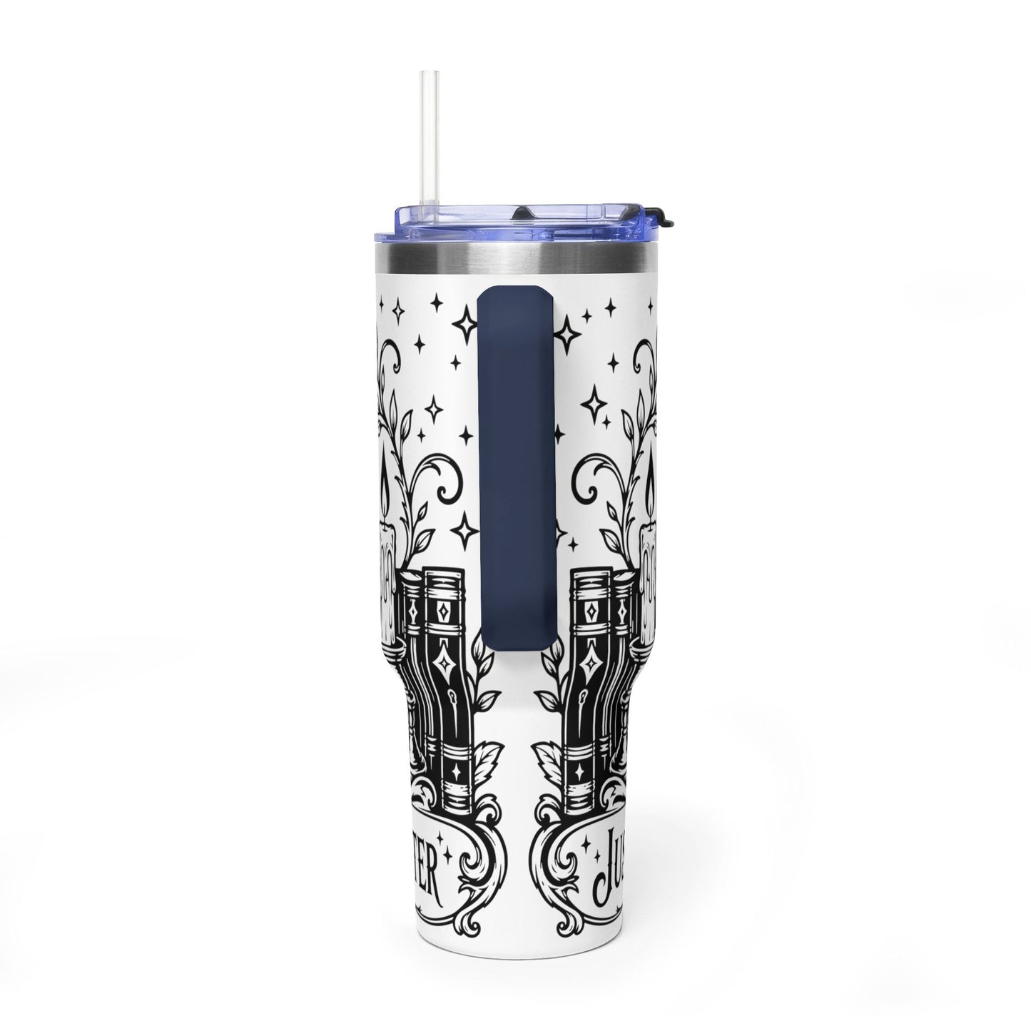 40oz Vacuum Tumbler — Black Cat "Just One More Chapter" Bookish Travel Mug