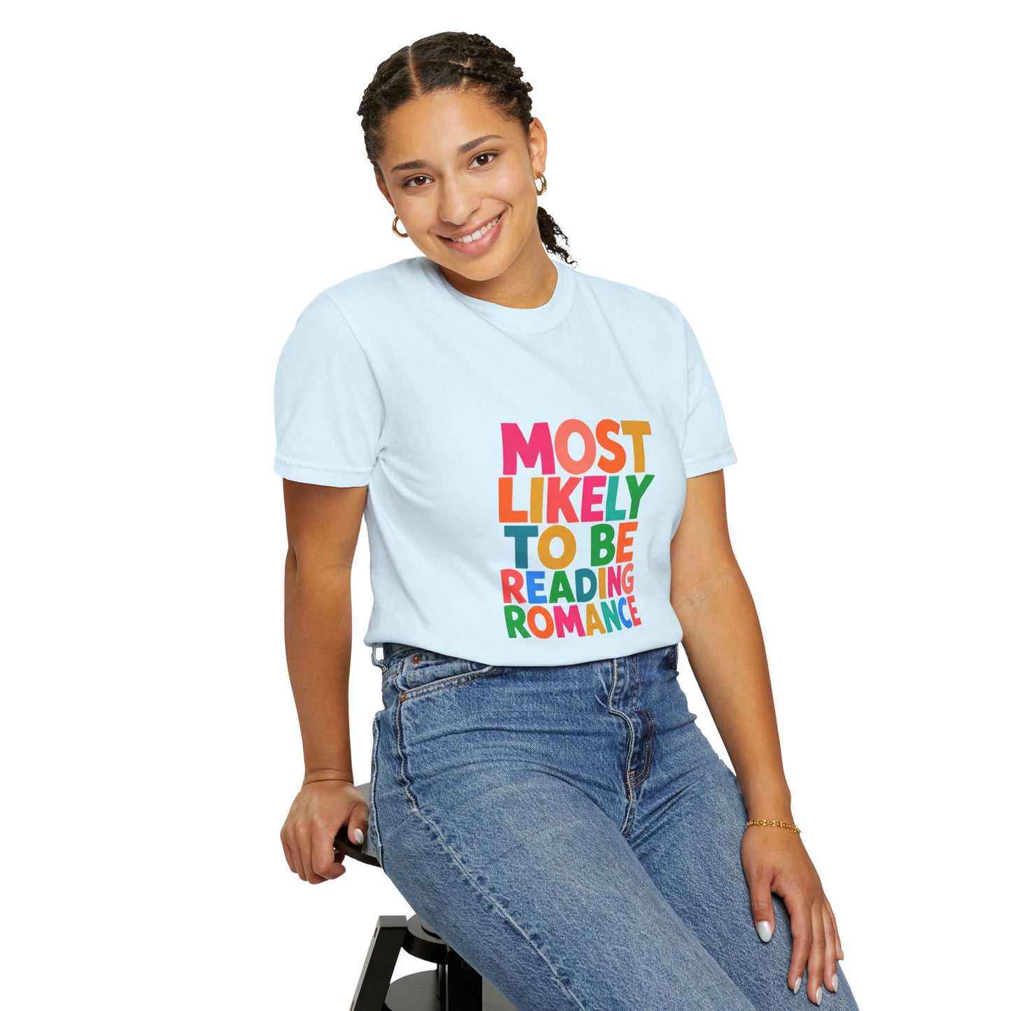 "Most Likely to Be Reading Romance" Colourful Book Lover Tee