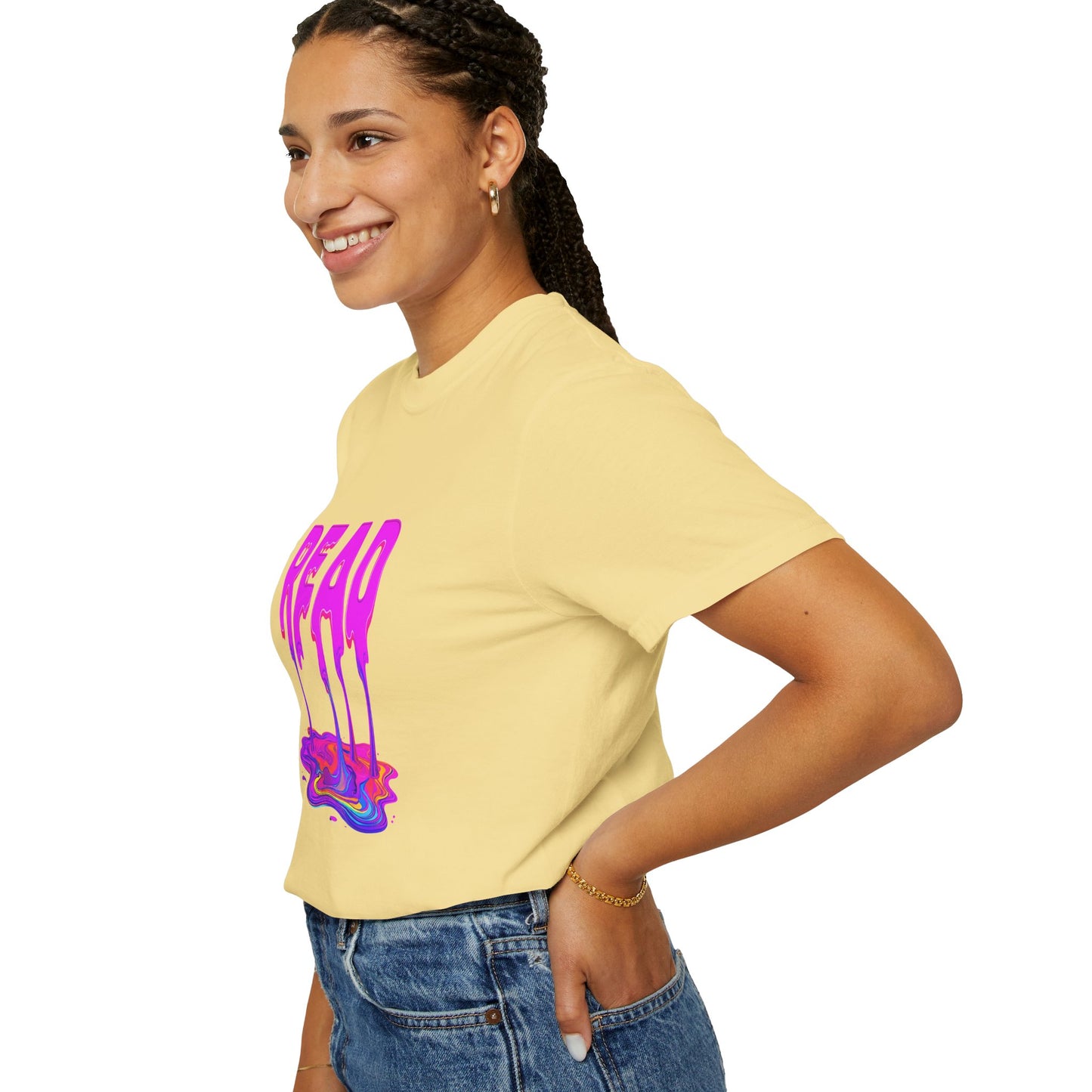 "READ" Dripping Graphic T-Shirt — Psychedelic Melting Book Design