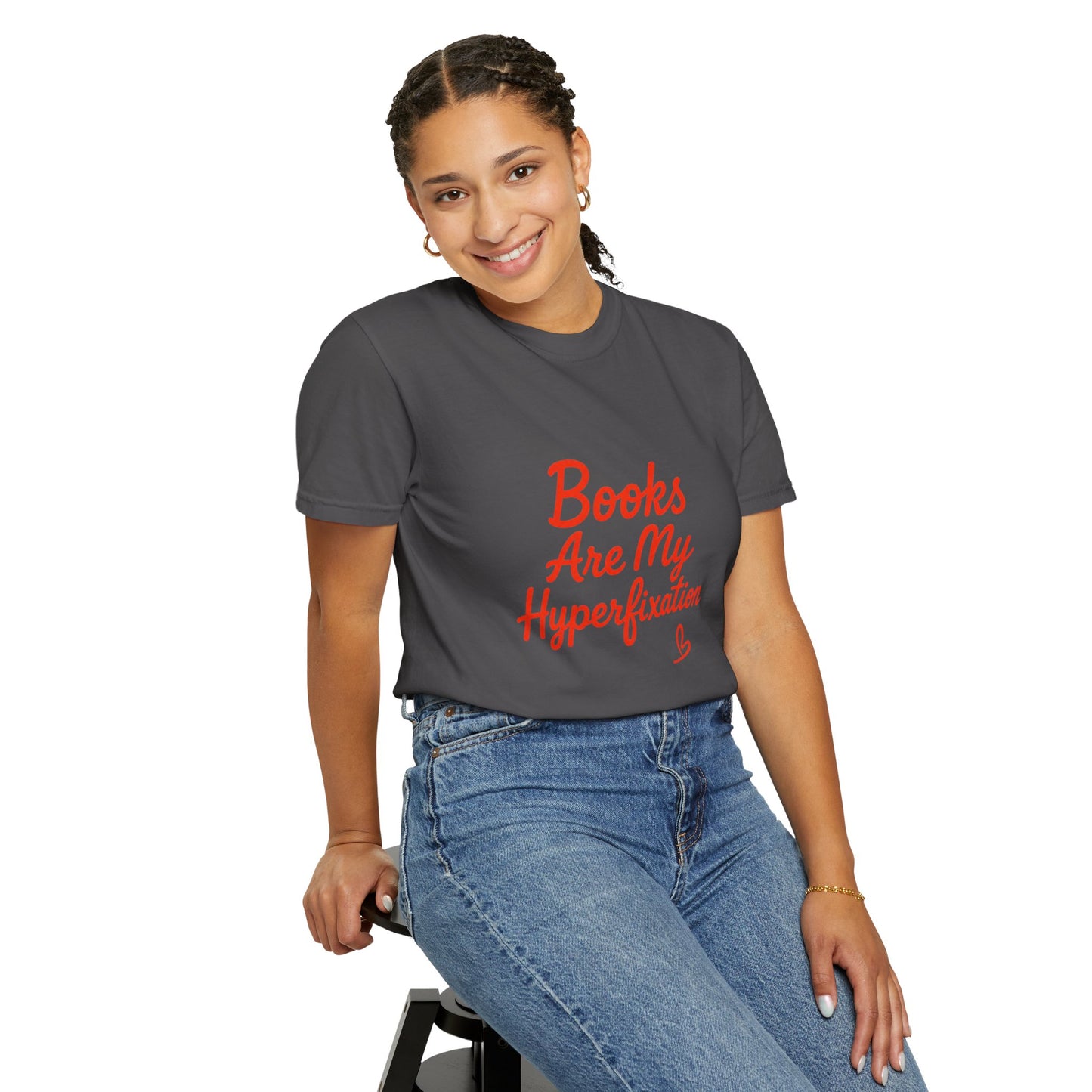 Books Are My Hyperfixation T-Shirt — Cute Red Script Reading Tee for Book Lovers