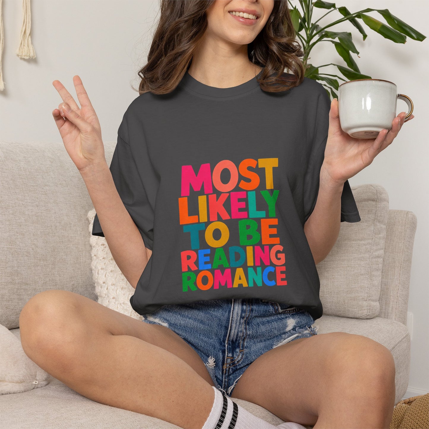 "Most Likely to Be Reading Romance" Colourful Book Lover Tee