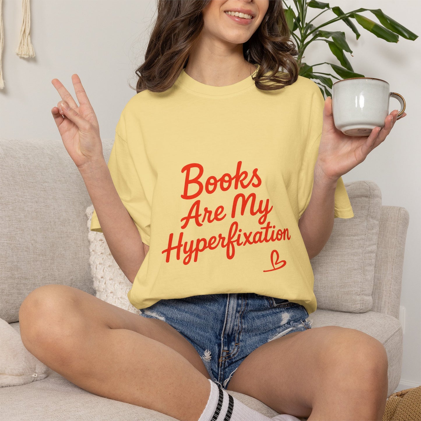 Books Are My Hyperfixation T-Shirt — Cute Red Script Reading Tee for Book Lovers