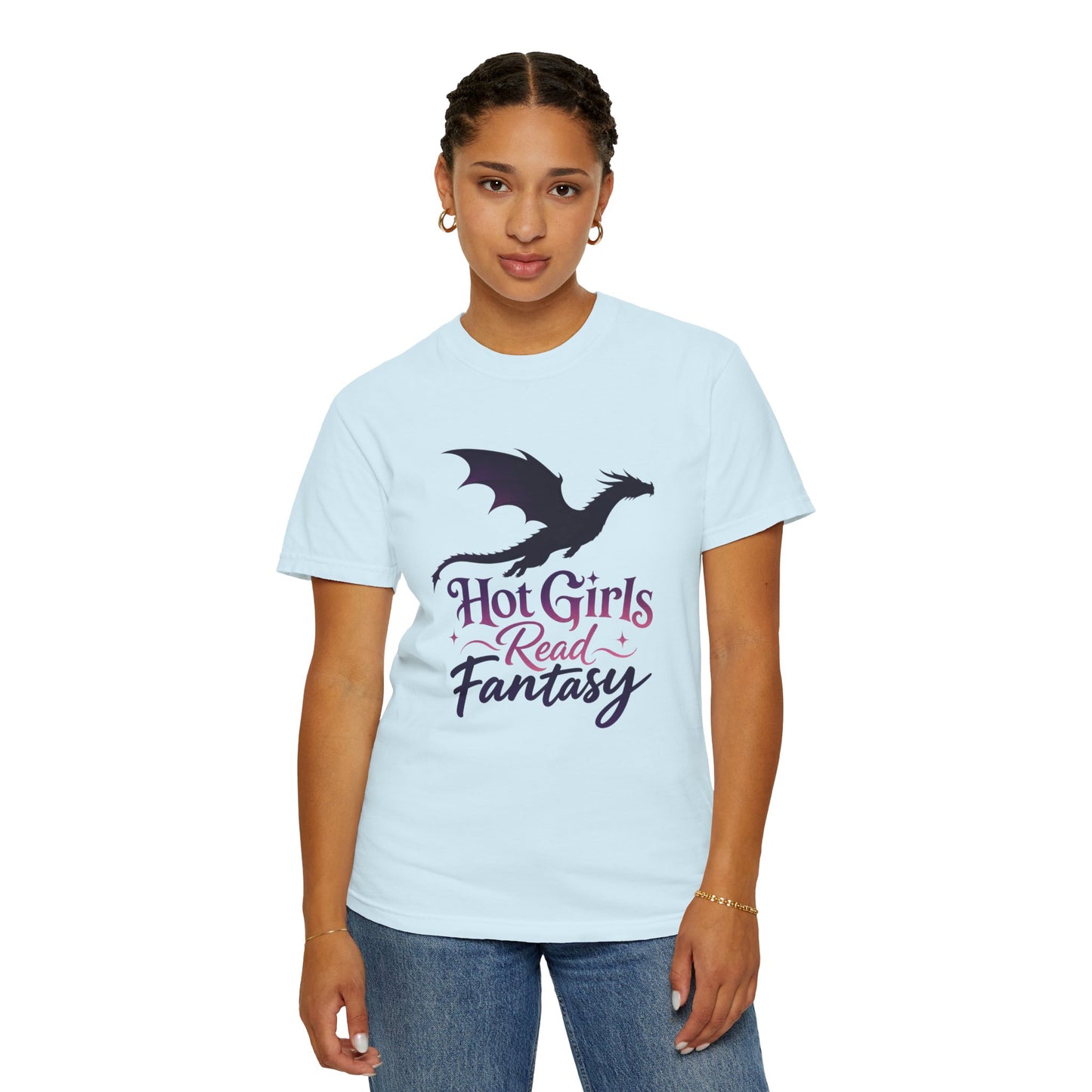 Fantasy Reader T‑Shirt — "Hot Girls Read Fantasy" Dragon Graphic