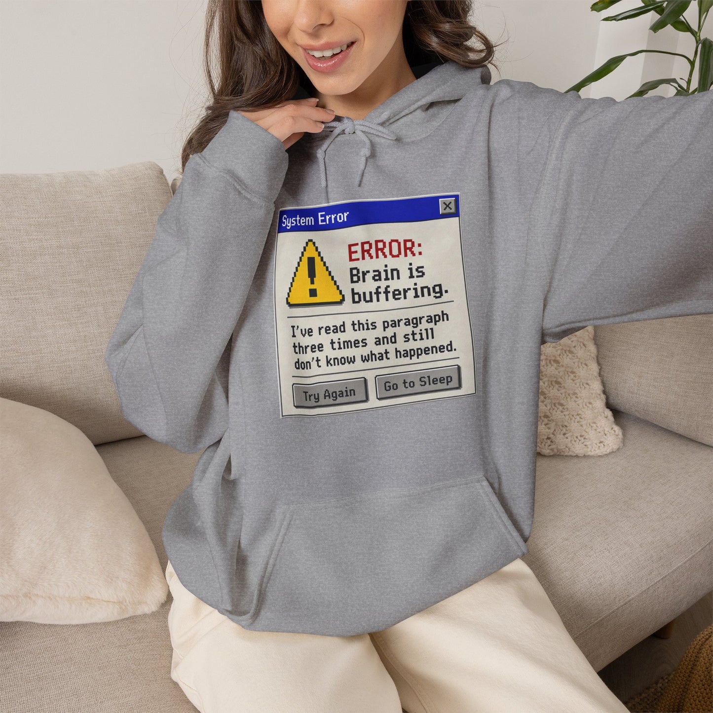 Neurospicy "ERROR: Brain is buffering" Retro Computer Alert Graphic Hoodie