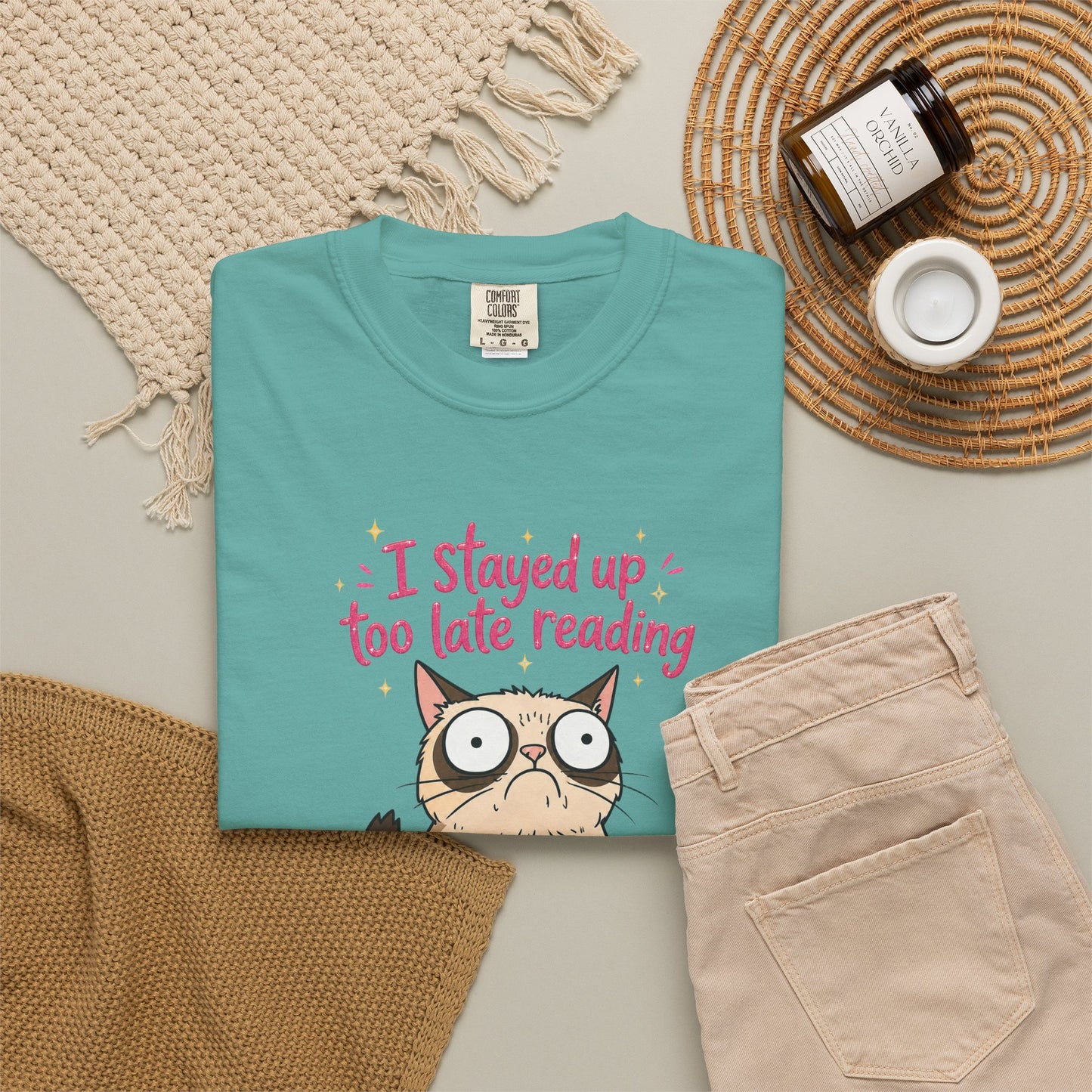 "I Stayed Up Too Late Reading" Cat T-Shirt — Cute Book Lover Graphic Tee