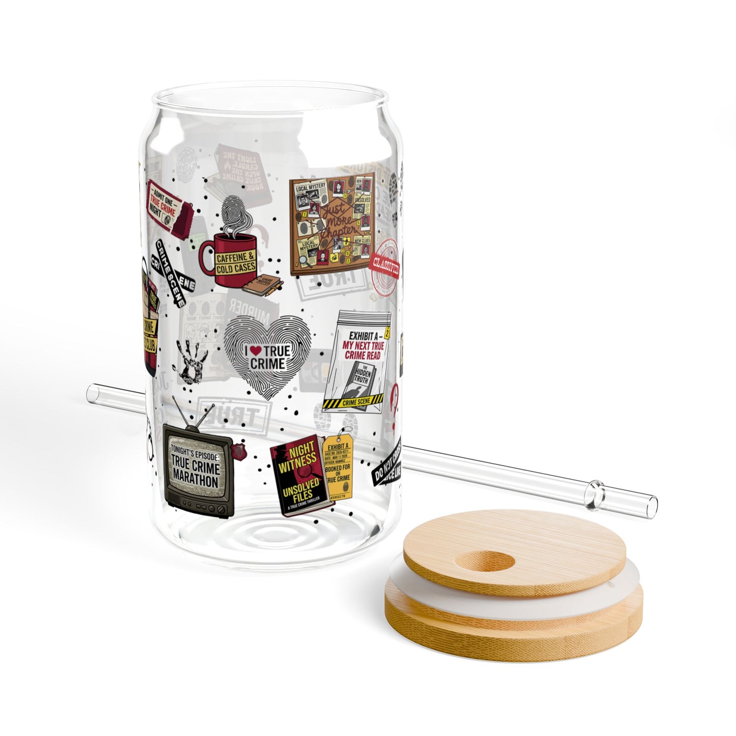16oz Glass True Crime Lover Sipper Tumbler with Straw