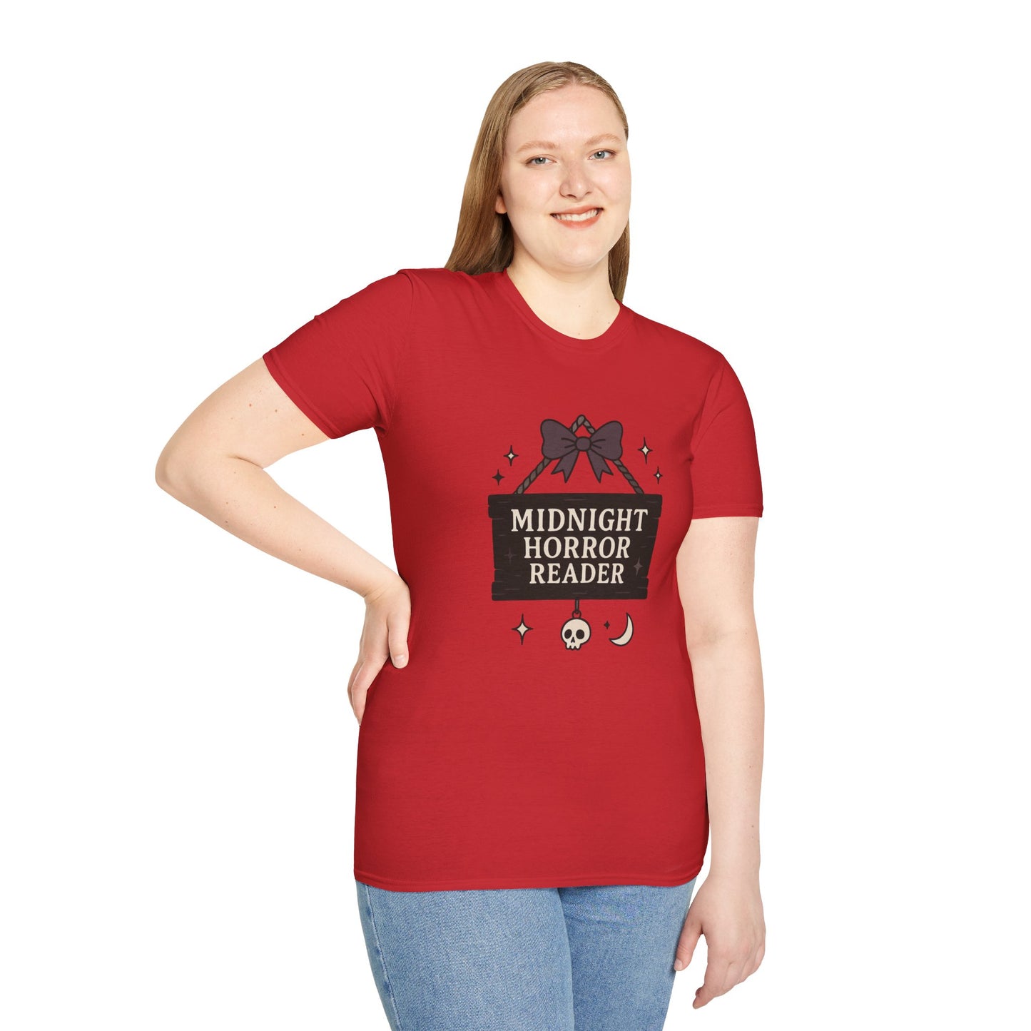 Lightweight Fabric - "Midnight Horror Reader" T-Shirt — Spooky Book Lover Graphic Tee