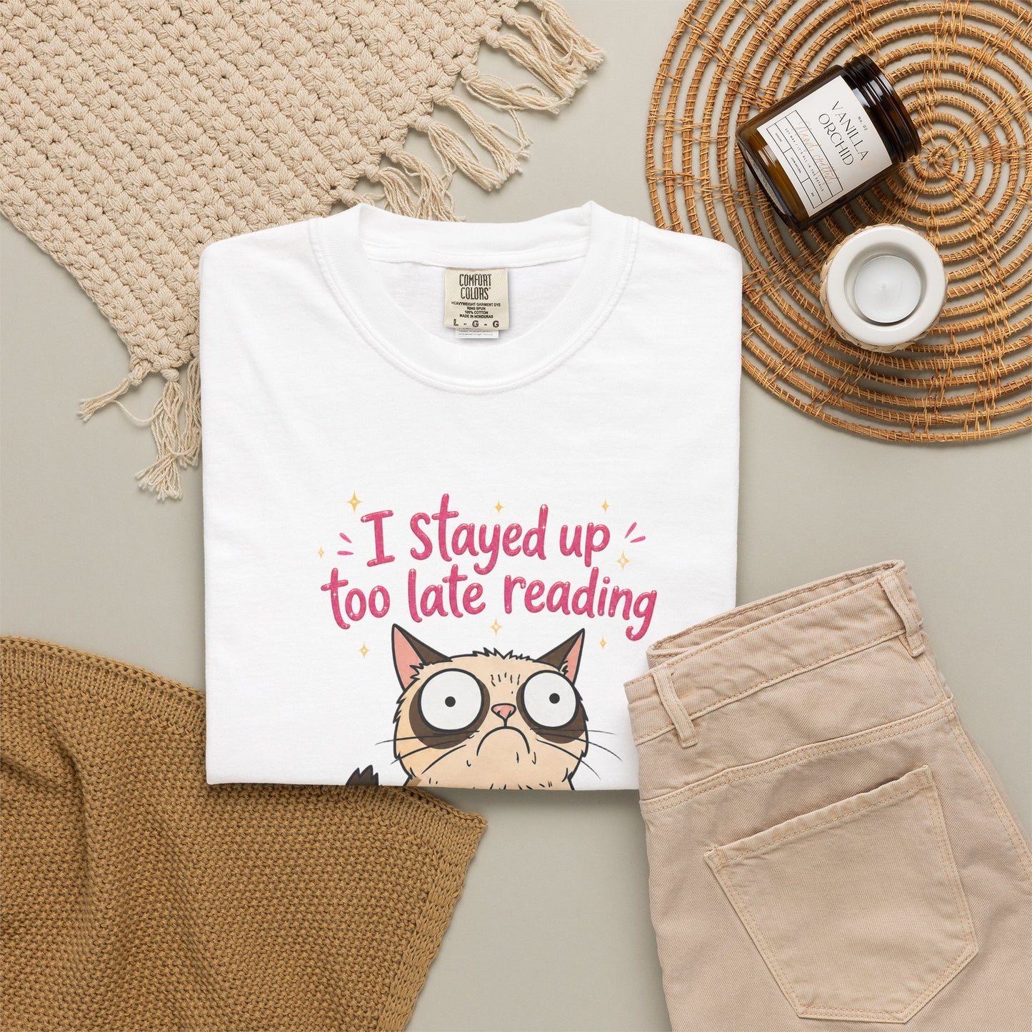 "I Stayed Up Too Late Reading" Cat T-Shirt — Cute Book Lover Graphic Tee