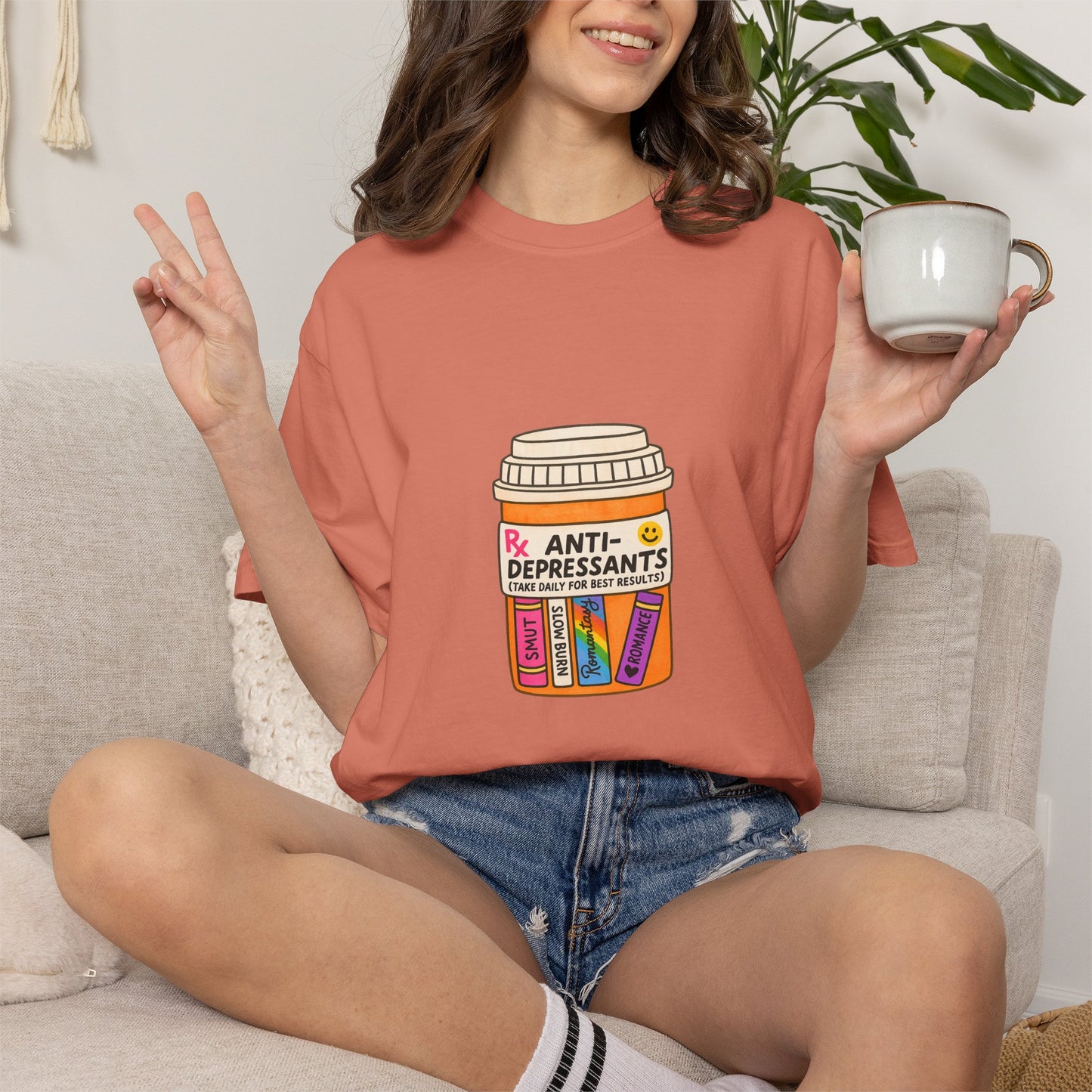 T-Shirt — "Anti-Depressants" Coffee & Books Graphic Tee