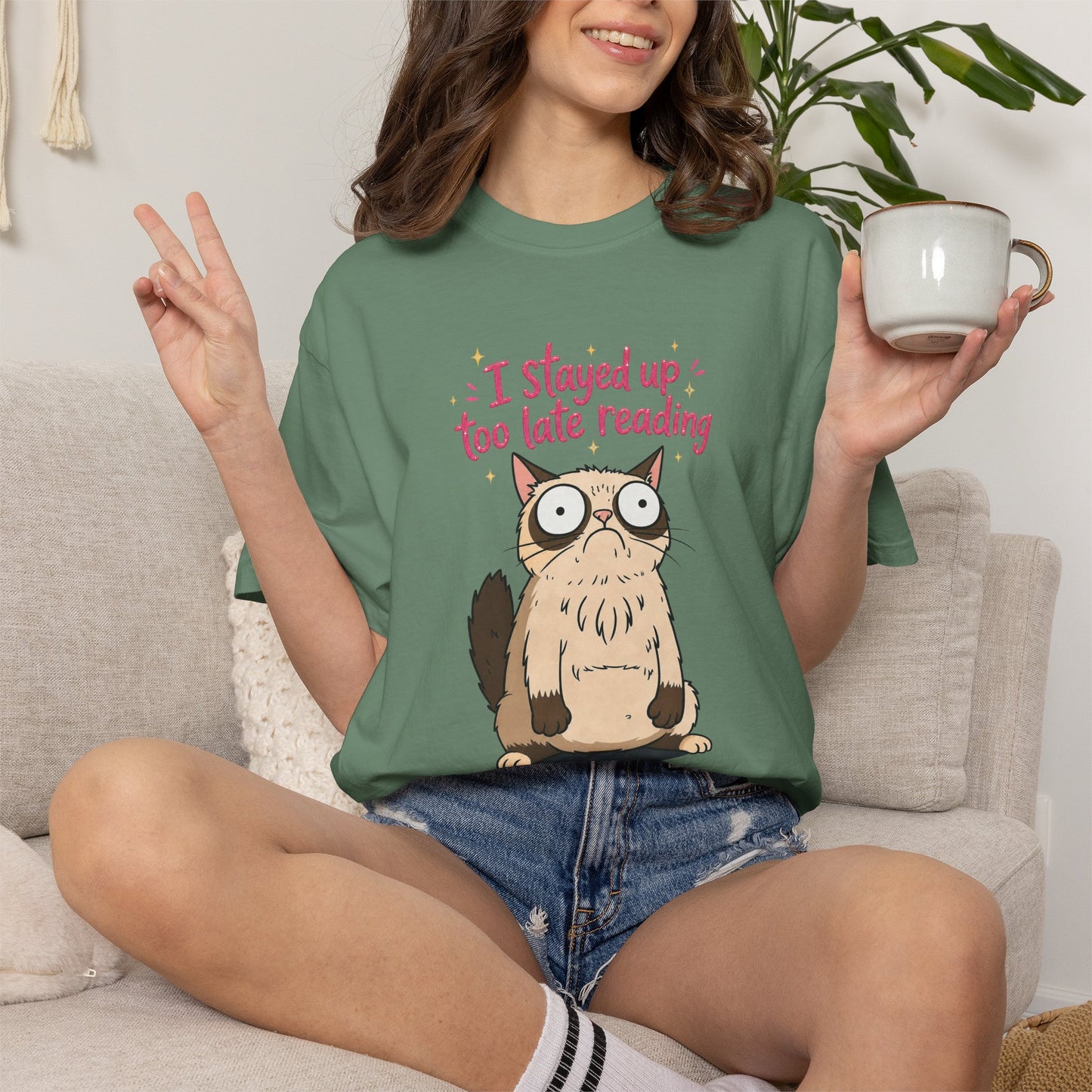 "I Stayed Up Too Late Reading" Cat T-Shirt — Cute Book Lover Graphic Tee