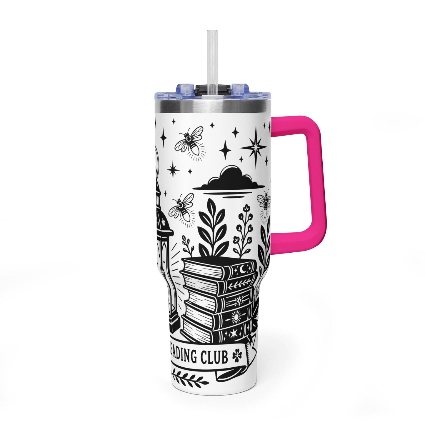40oz Vacuum Tumbler — "Late Night Reading Club" Lantern & Moon Book Lover Travel Mug