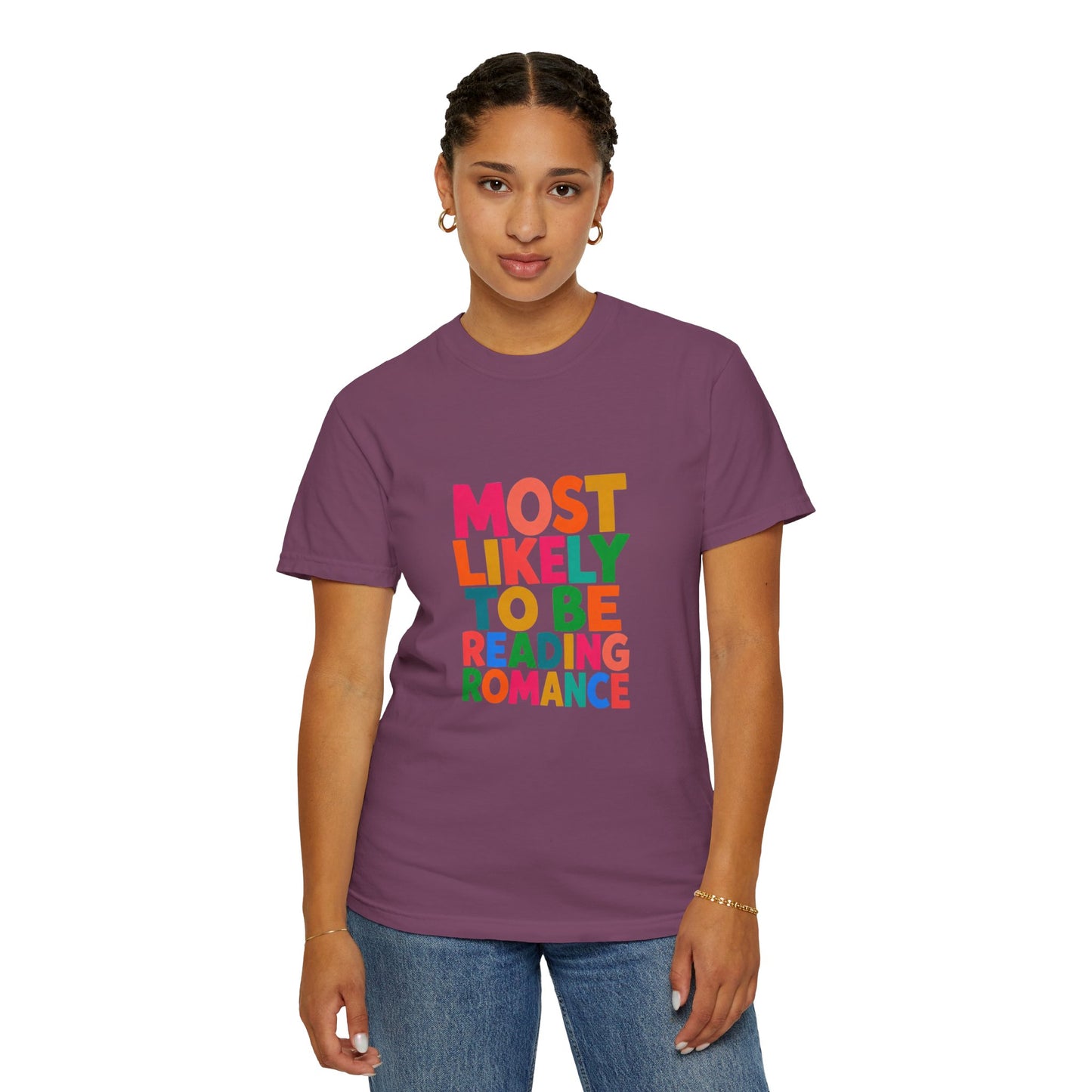 "Most Likely to Be Reading Romance" Colourful Book Lover Tee