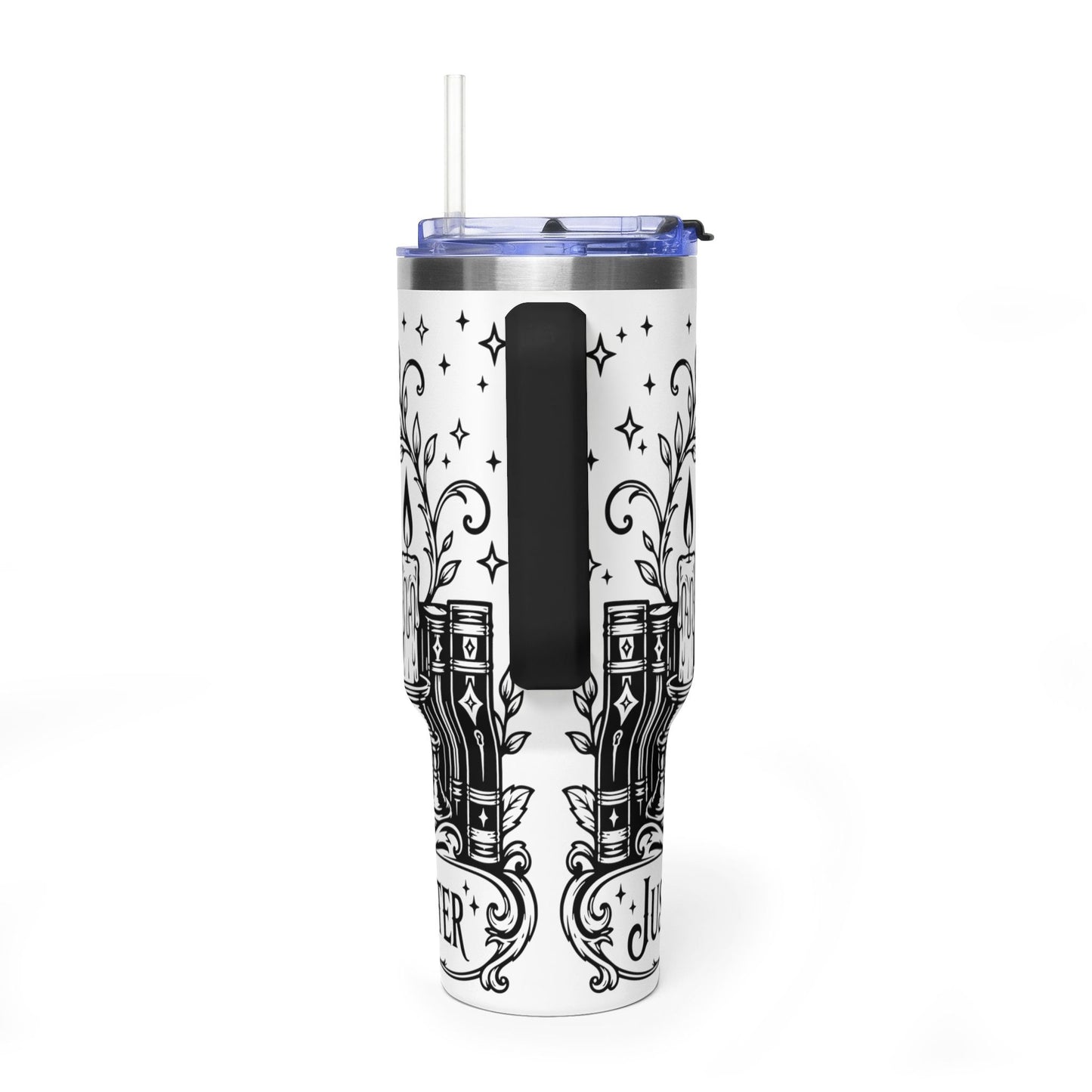 40oz Vacuum Tumbler — Black Cat "Just One More Chapter" Bookish Travel Mug