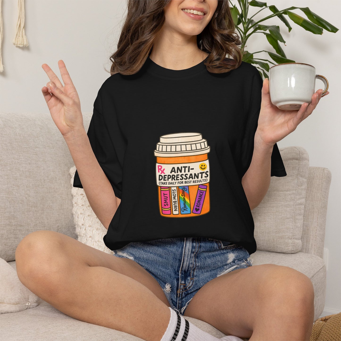 T-Shirt — "Anti-Depressants" Coffee & Books Graphic Tee