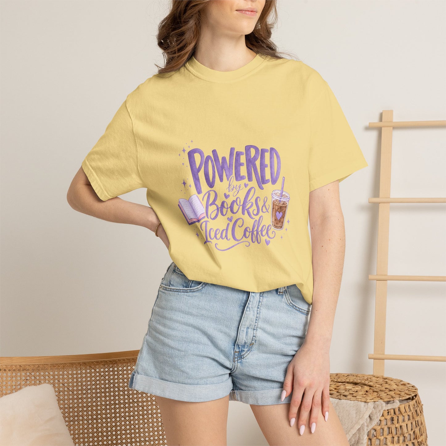 Book Lover T‑Shirt — "Powered by Books & Iced Coffee" Graphic Tee