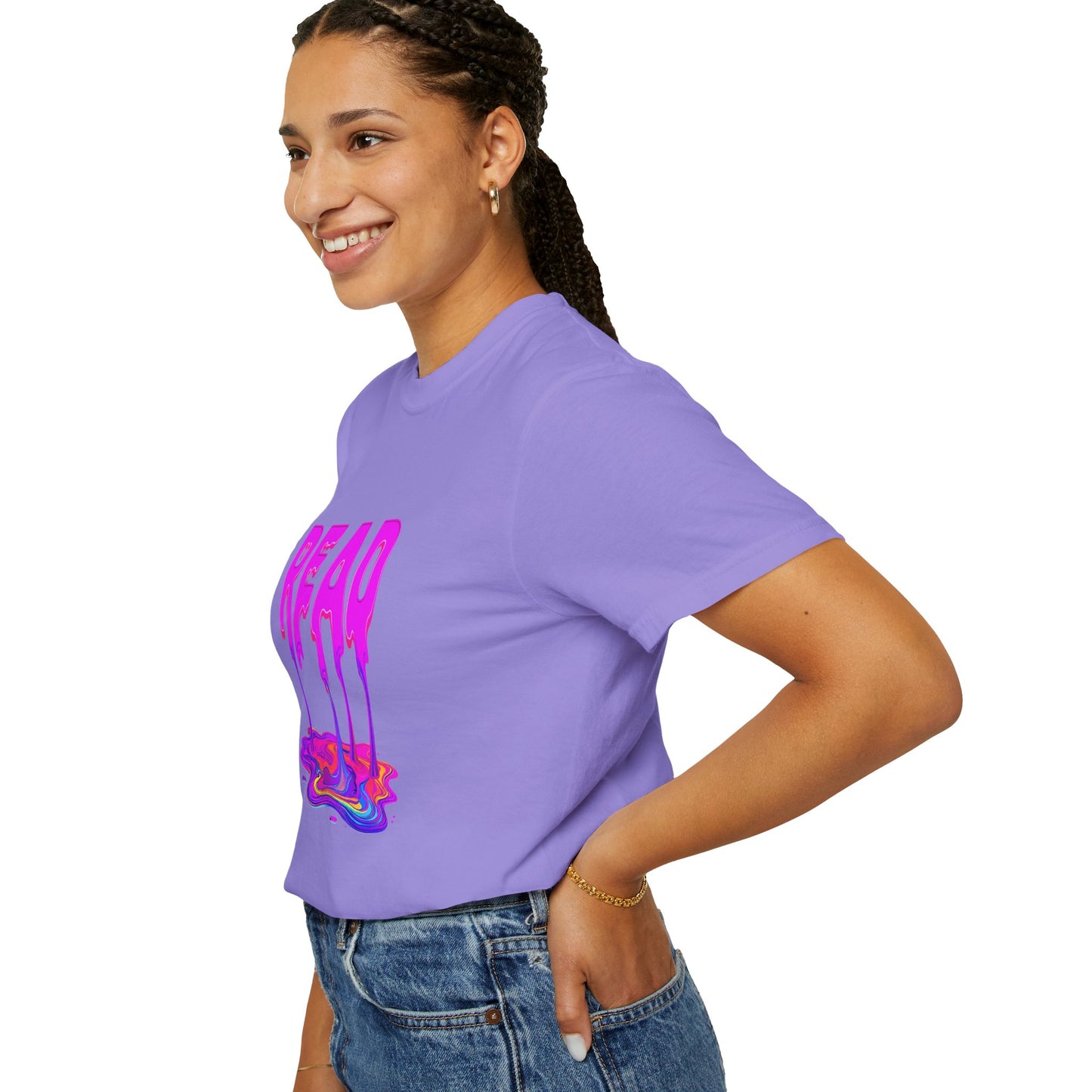 "READ" Dripping Graphic T-Shirt — Psychedelic Melting Book Design