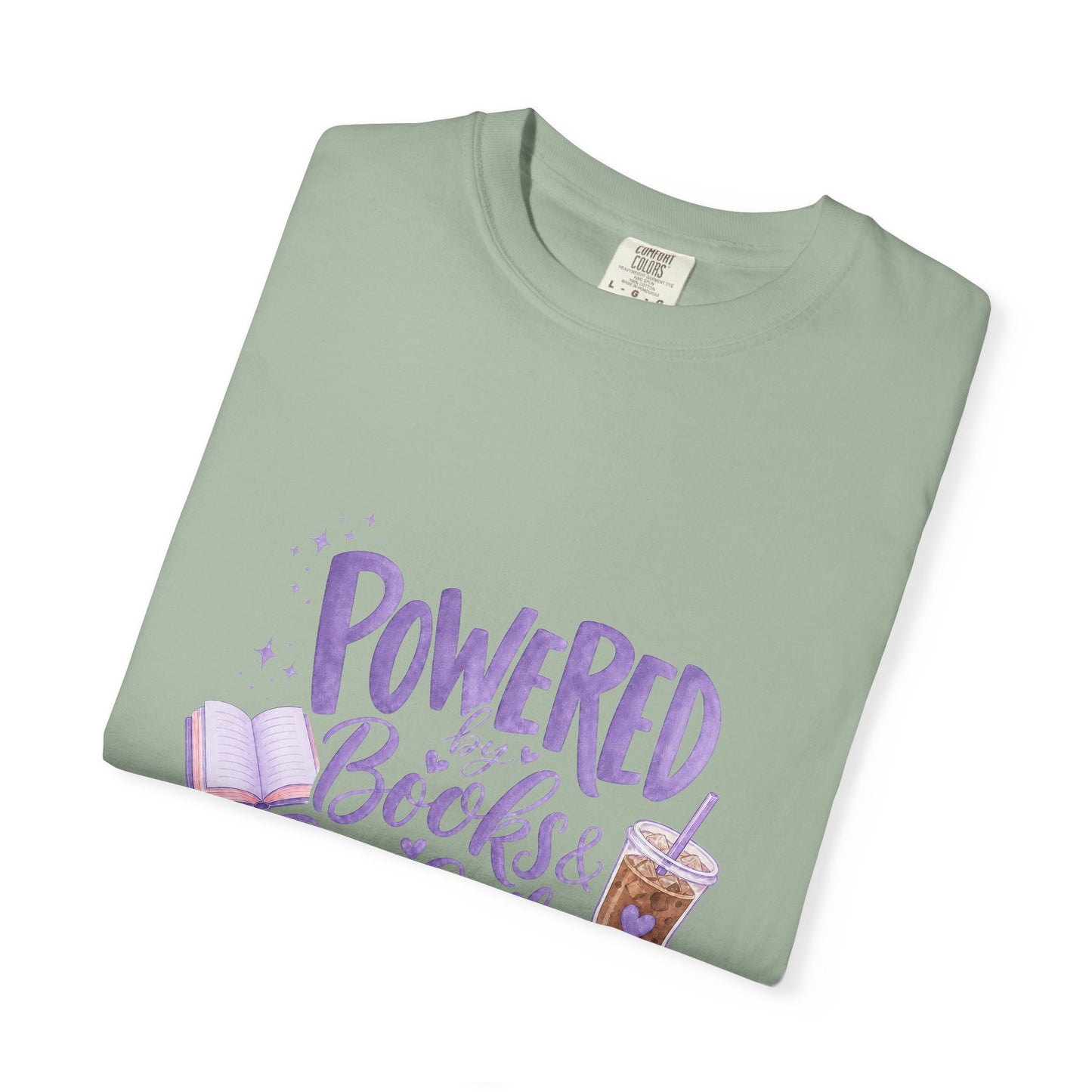 Book Lover T‑Shirt — "Powered by Books & Iced Coffee" Graphic Tee