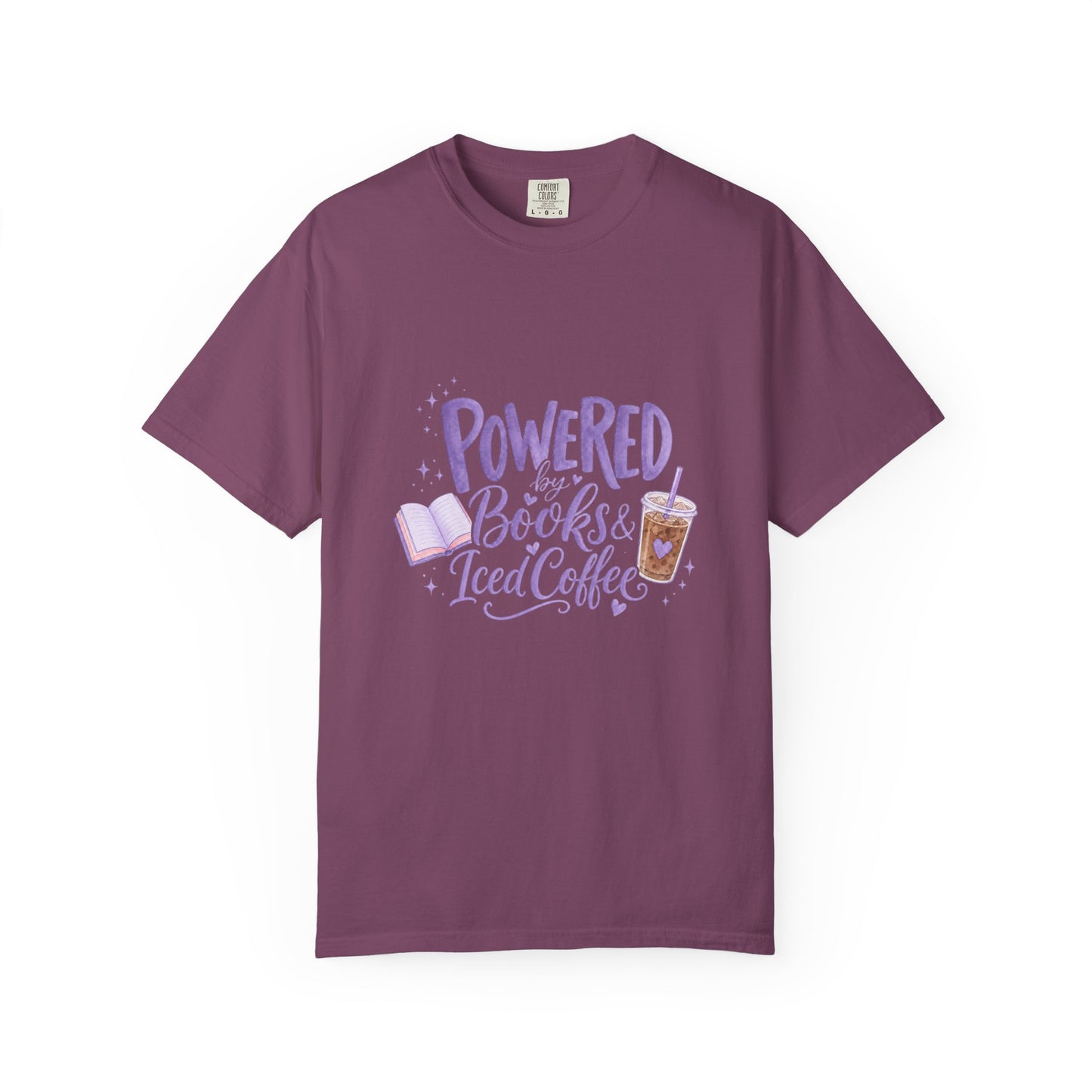 Book Lover T‑Shirt — "Powered by Books & Iced Coffee" Graphic Tee
