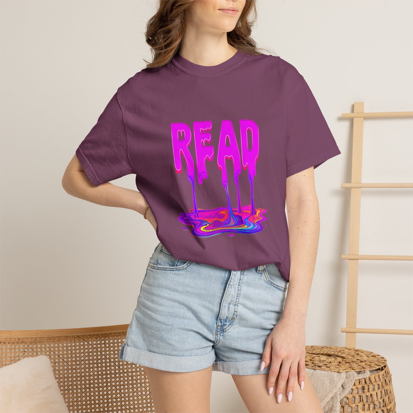 "READ" Dripping Graphic T-Shirt — Psychedelic Melting Book Design