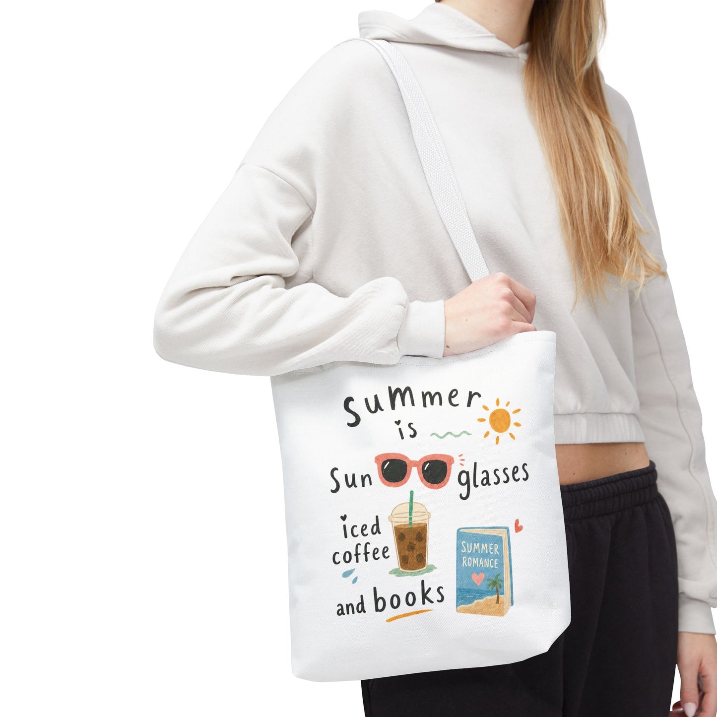 Summer Tote Bag — “Summer is Sunglasses, Iced Coffee and Books” Beach Book Bag