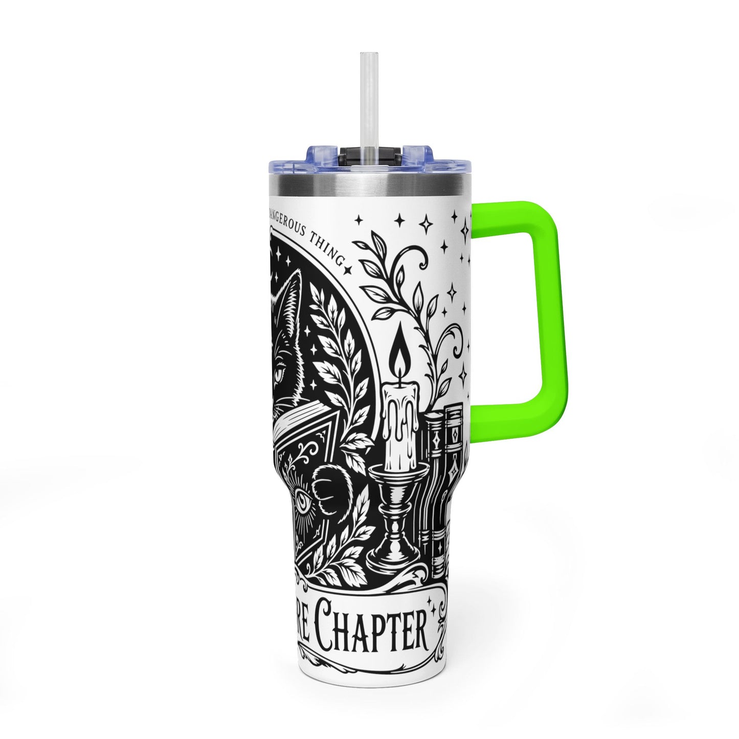 40oz Vacuum Tumbler — Black Cat "Just One More Chapter" Bookish Travel Mug
