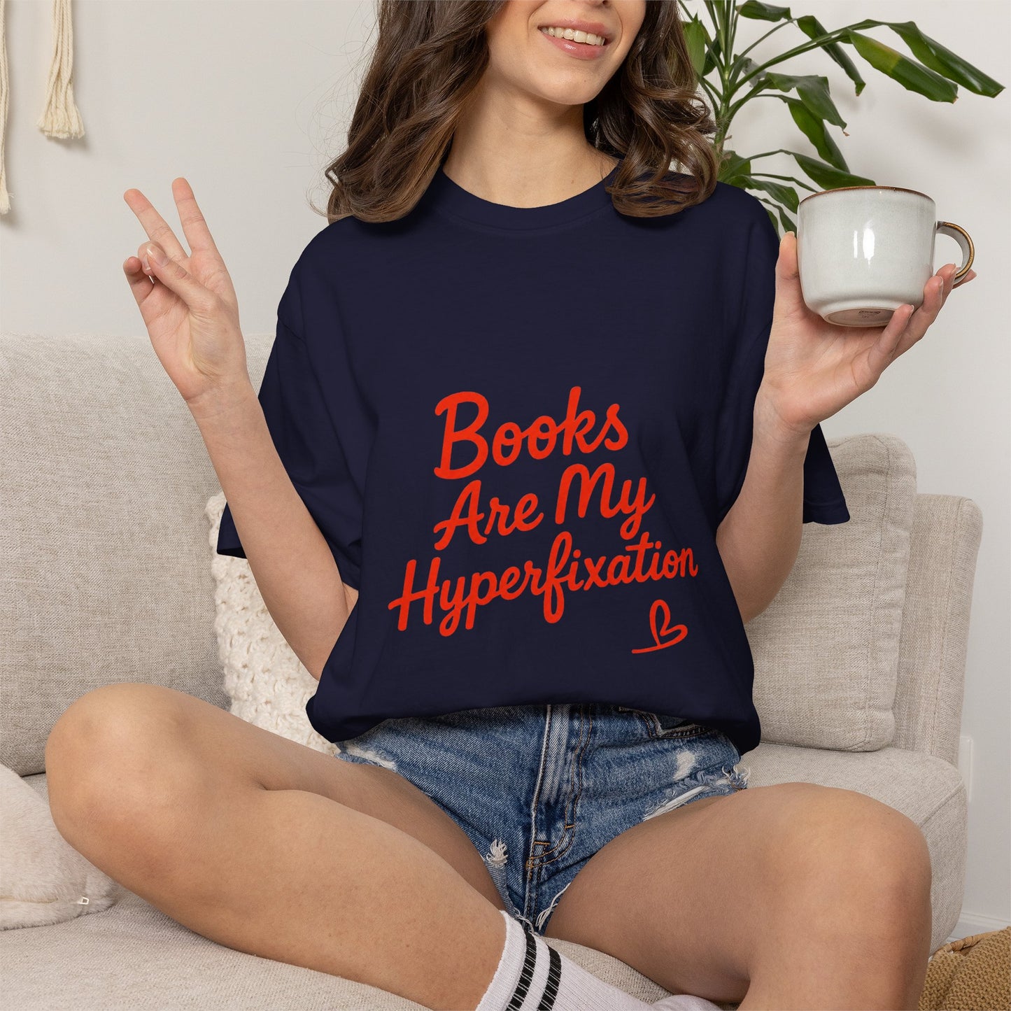 Books Are My Hyperfixation T-Shirt — Cute Red Script Reading Tee for Book Lovers