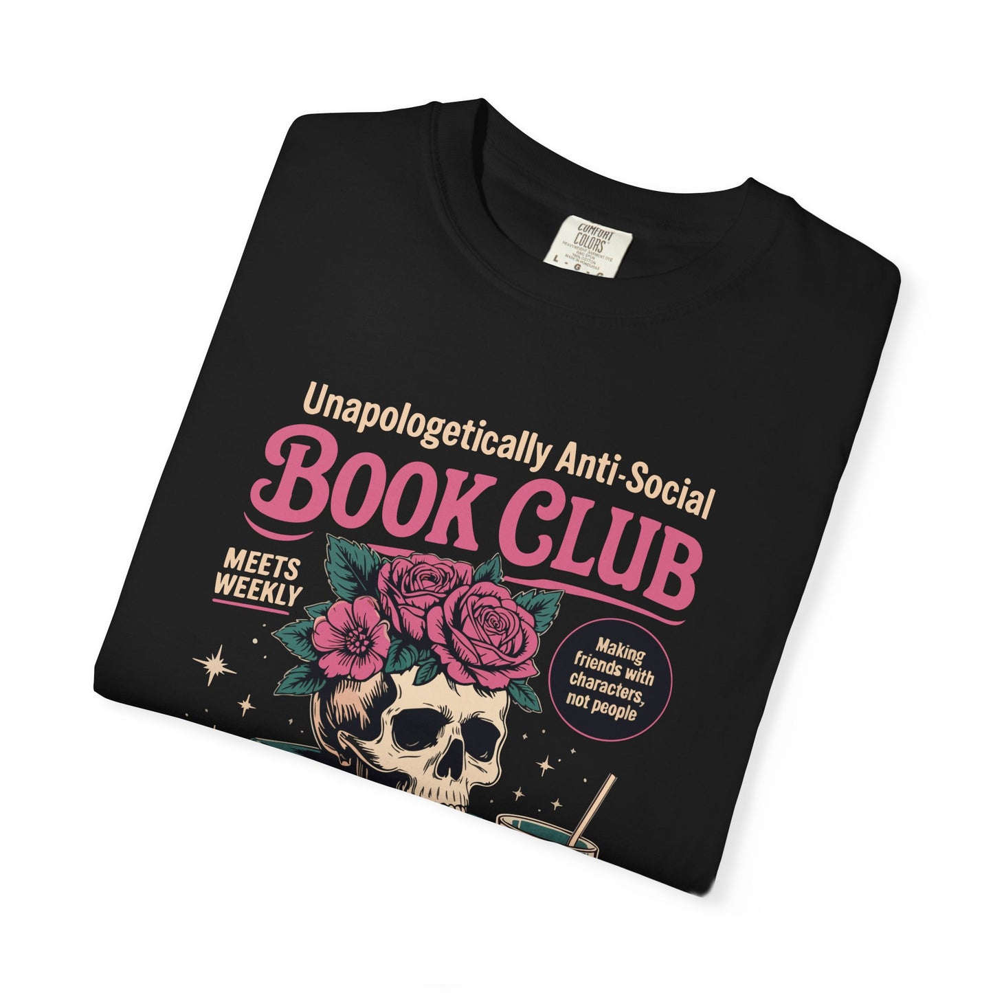 "Unapologetically Anti-Social Book Club" T-Shirt — Skull & Books Graphic Tee for Avid Readers