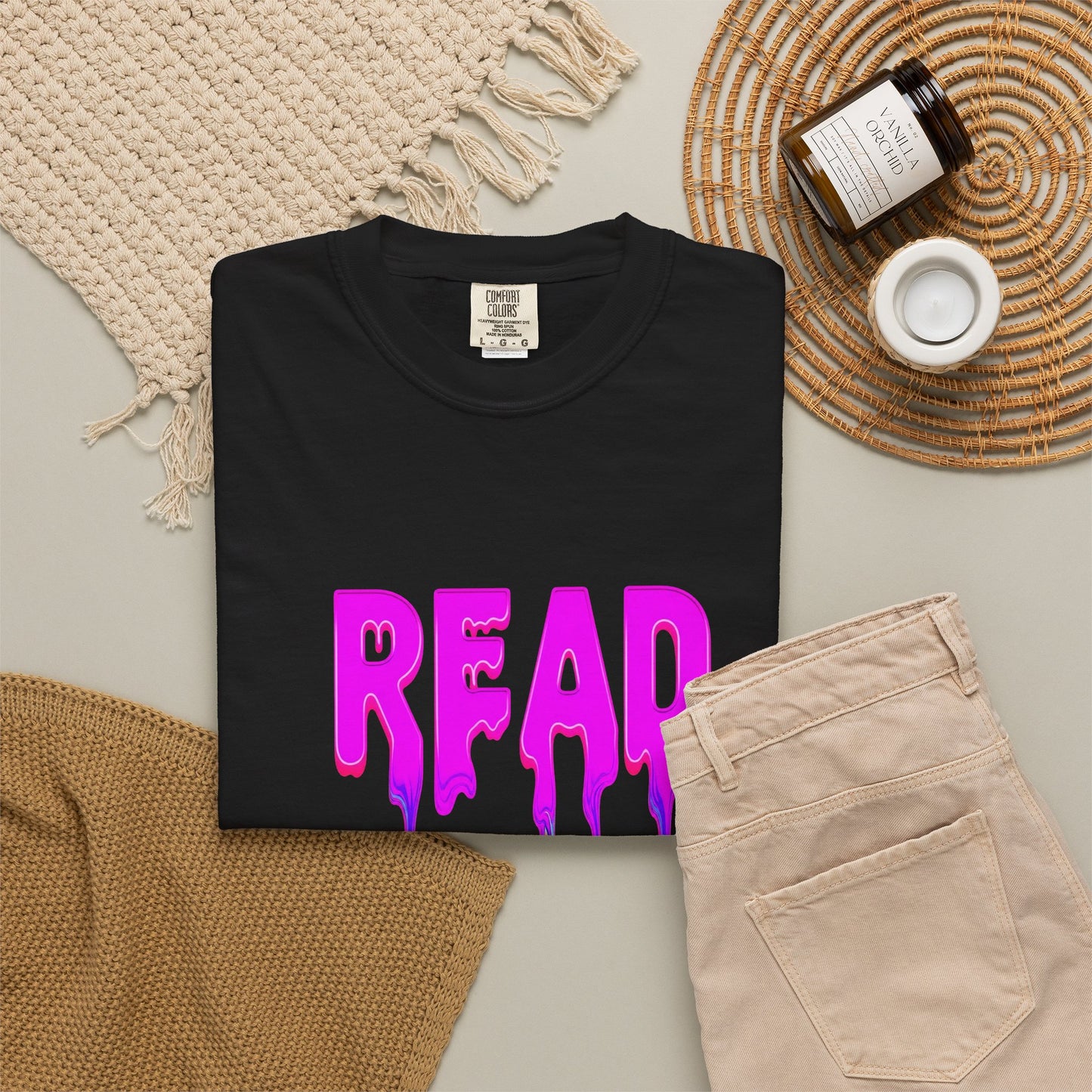 "READ" Dripping Graphic T-Shirt — Psychedelic Melting Book Design