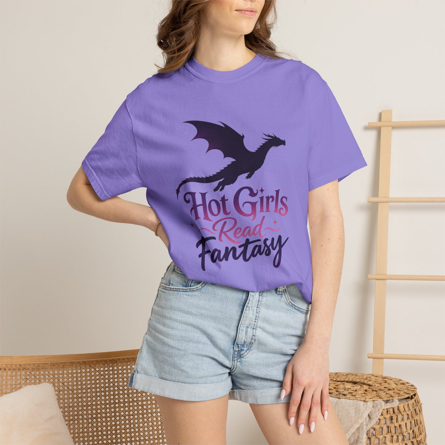 Fantasy Reader T‑Shirt — "Hot Girls Read Fantasy" Dragon Graphic