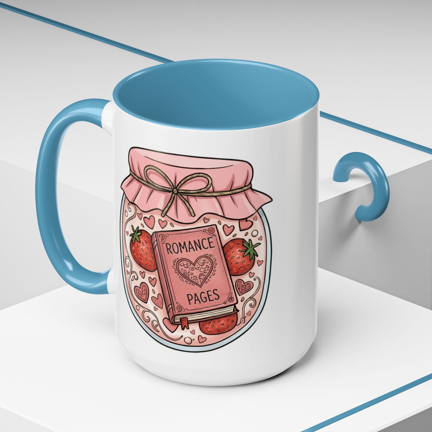 "Romance Pages" Jam Jar Coffee Mug — Cute Strawberry Jam Romance Readers Mug (11/15oz)