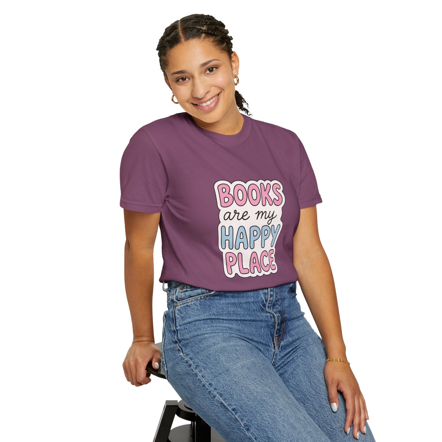 "Books Are My Happy Place" T-Shirt — Cute Pastel Reader Tee