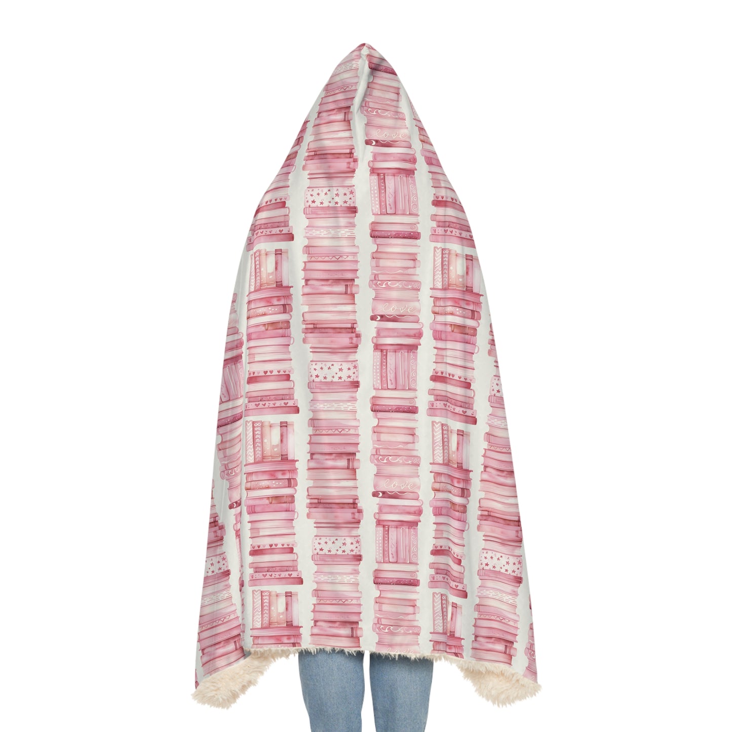 Fleece Pink Watercolour Books Hooded Blanket - Cozy Snuggle Throw for Home & Gifts