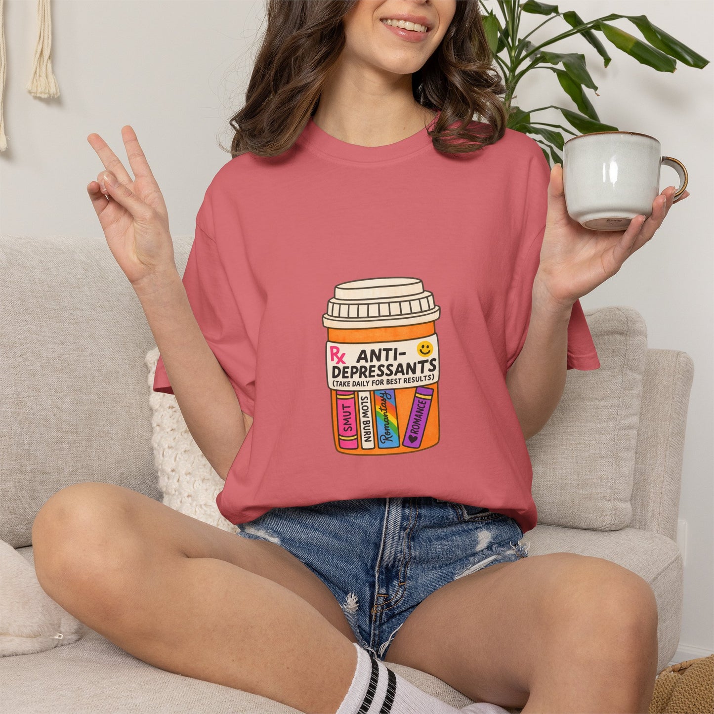 T-Shirt — "Anti-Depressants" Coffee & Books Graphic Tee