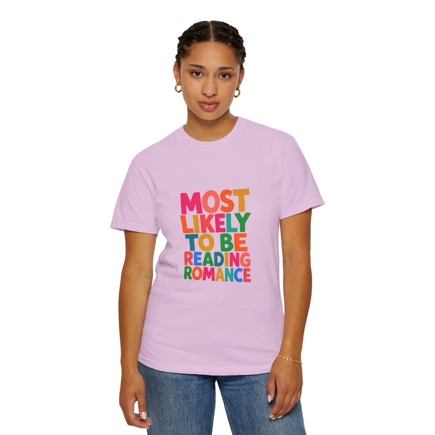 "Most Likely to Be Reading Romance" Colourful Book Lover Tee