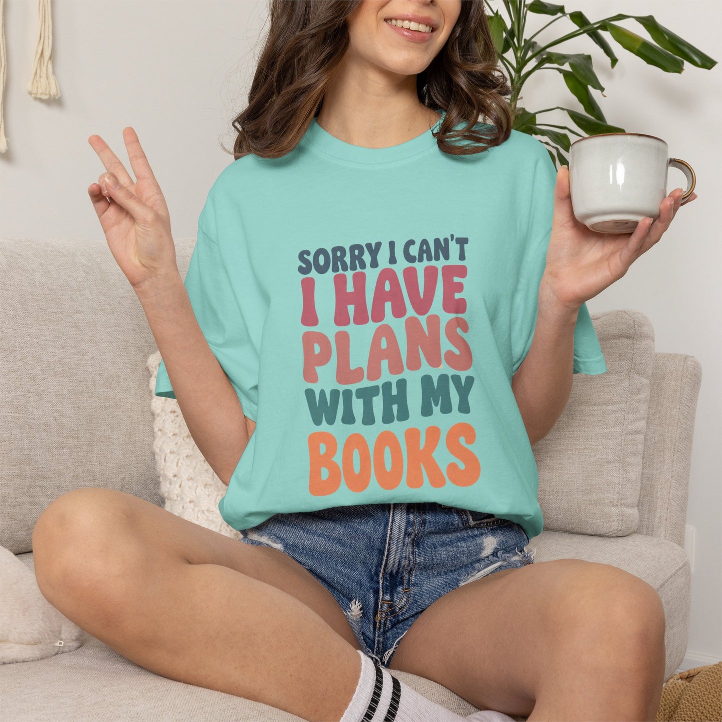 Book Lover T-Shirt — "Sorry I Can't, I Have Plans With My Books" Graphic Tee