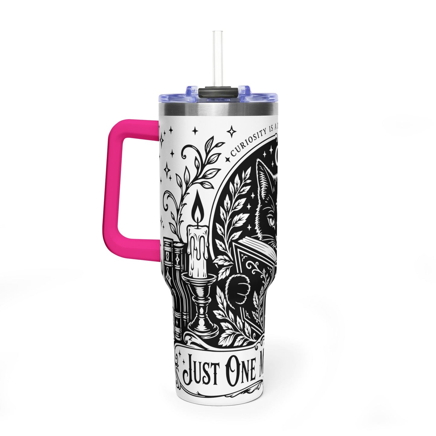 40oz Vacuum Tumbler — Black Cat "Just One More Chapter" Bookish Travel Mug