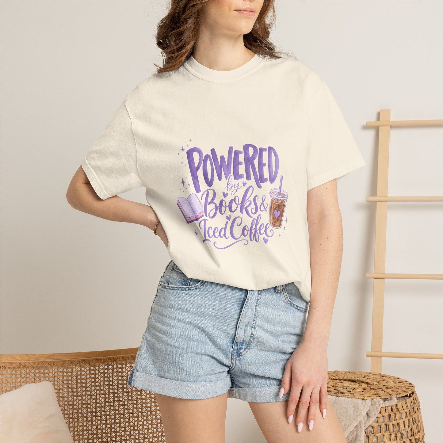 Book Lover T‑Shirt — "Powered by Books & Iced Coffee" Graphic Tee