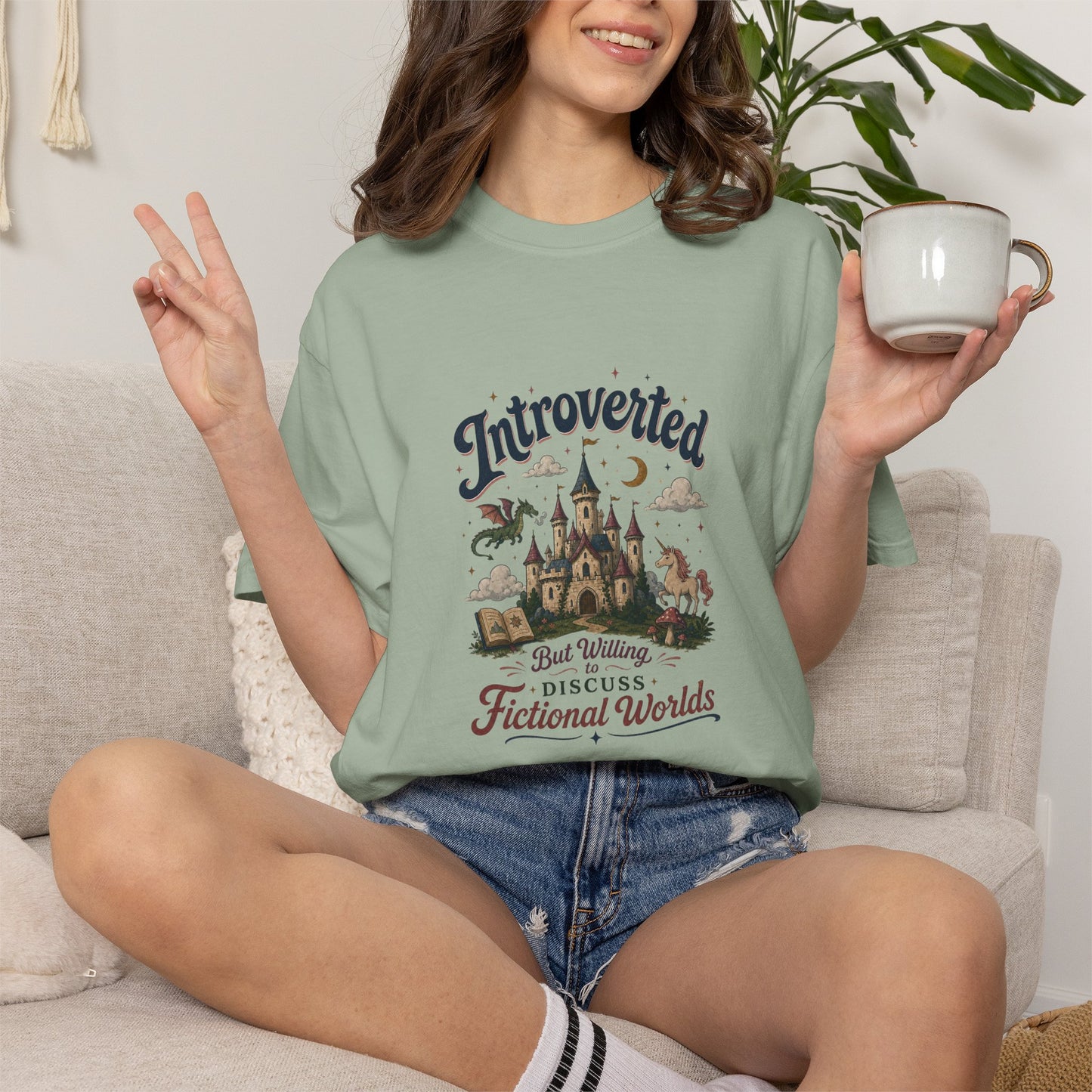 "Introverted But Willingly Discuss Fictional Worlds" Fantasy Lovers T-Shirt